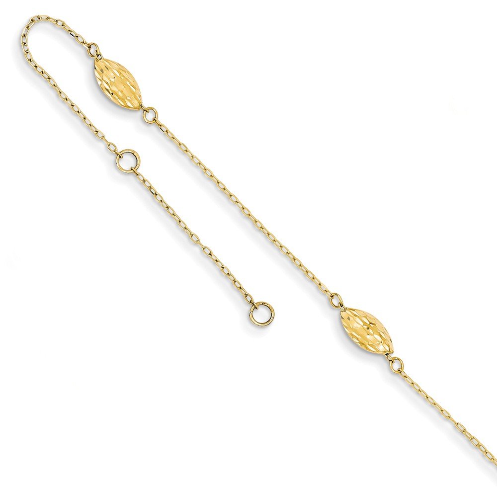 14K Gold Polished Puffed Rice Bead Anklet Bracelet - Elegant Stackable Ankle Jewelry for Women, Beach Vacation, Boho Fashion & Summer Outfits