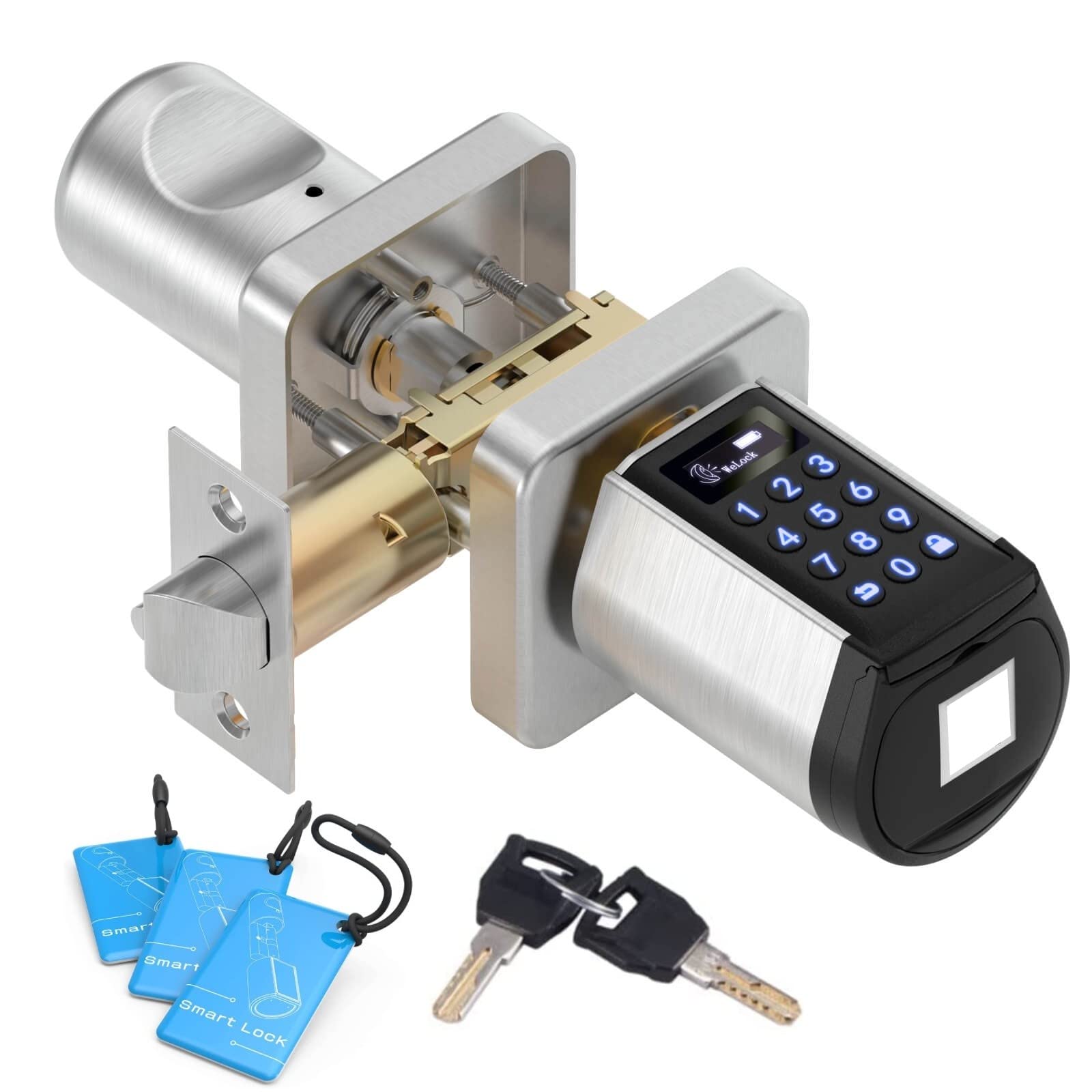 Welock Safer Keyless Entry Smart Door Lock - Bluetooth Enabled with Keypad, APP Control, IC Card & Mechanical Key - Easy Installation for Homes, Apartments, Offices & Garages (Silver) | Secure Access for Smart Homes & Rental Properties