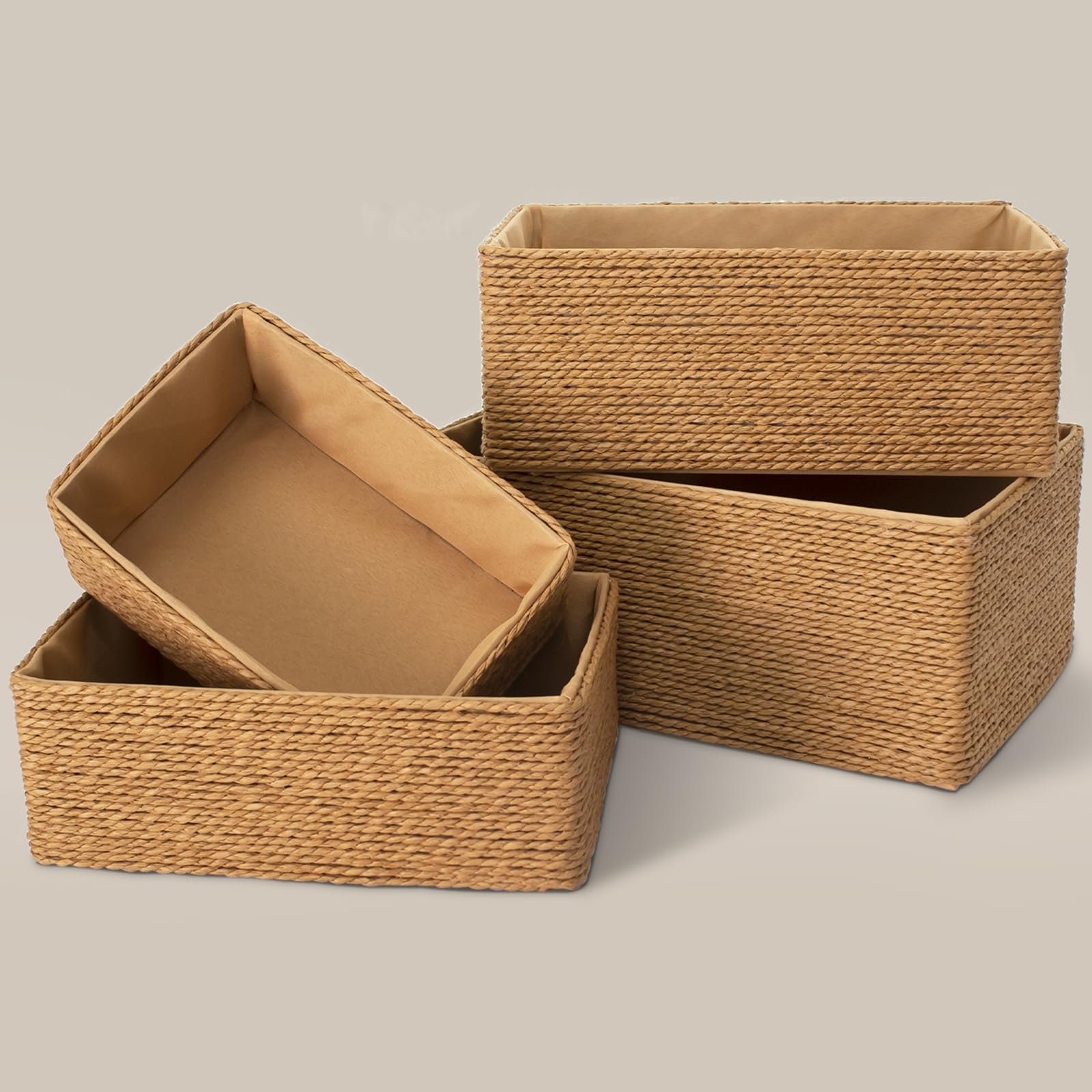 PROLAND Recycled Wicker Storage Basket Set of 4 - Eco-Friendly Paper Rope Organizing Bins for Shelves, Cupboards & Drawers - Perfect for Home, Office & Nursery Organization
