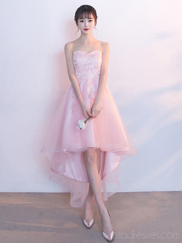 Elegant Pink Lace High-Low Sweetheart Homecoming Dress | Affordable Short Prom Dress CM792 | Perfect for Dances, Parties & Special Occasions