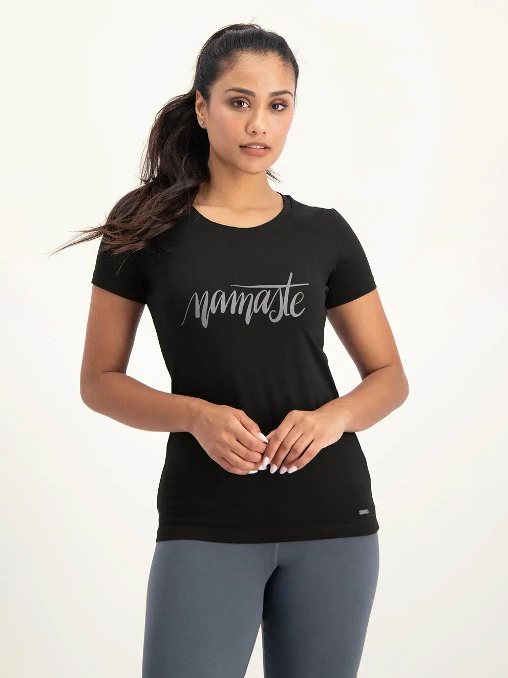 Urban Goddess Namaste Core Yoga Tee - Onyx Black | Women's Comfortable Yoga T-Shirt for Yoga, Meditation & Workout | Perfect for Yoga Studios, Gyms & Casual Wear