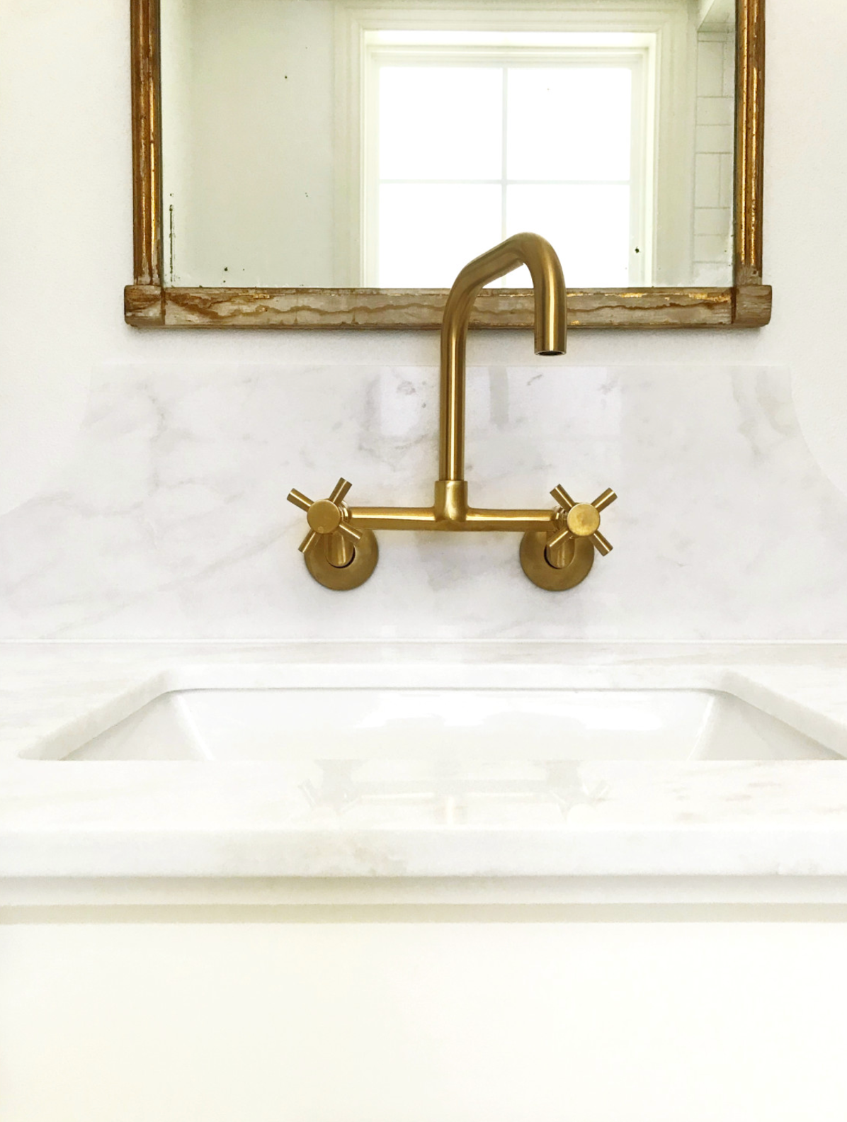 Concord Two Handle Wall Mount Bathroom Faucet - 2 Hole Deck Mount Sink Faucet for Bathroom Vanity, Powder Room & Utility Sink (Brushed Nickel Finish)