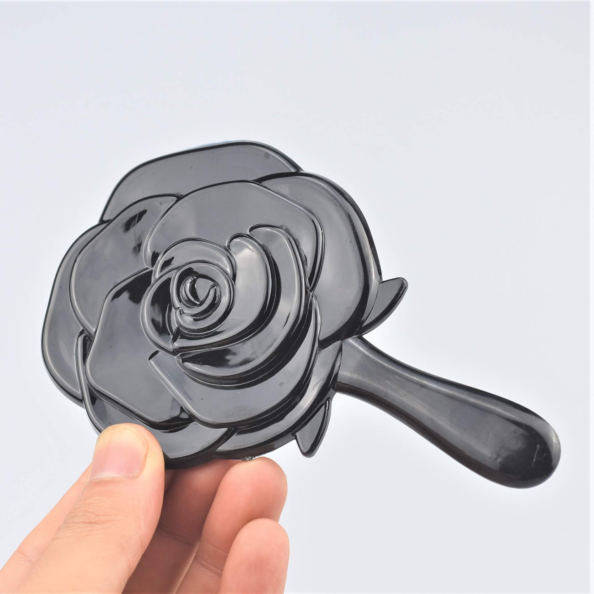 Teensery 2 Pack Rose Flower Shaped Plastic Hand Mirror - Portable Travel Makeup Mirror for Women & Girls (Black) - Perfect for Home, Travel, and Beauty Routines