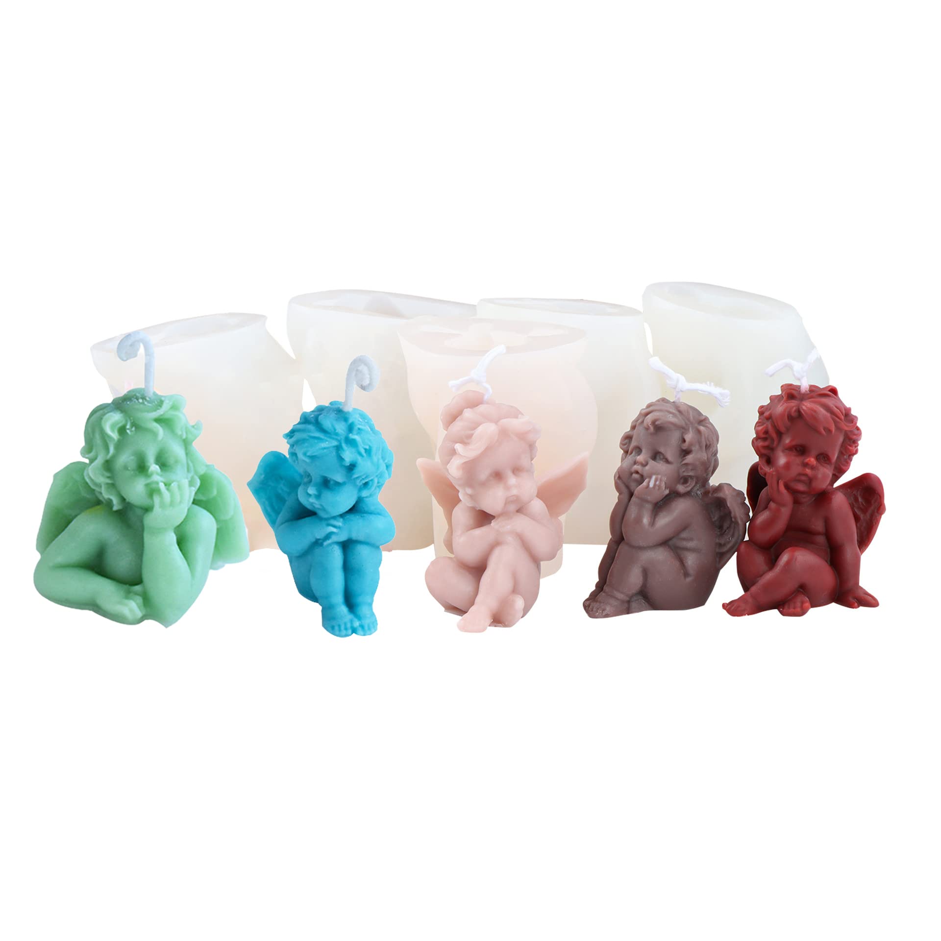 5Pcs 3D Angel Candle Silicone Molds - DIY Candle Making, Gypsum Resin Statues & Home Decor - Perfect for Christmas, Wedding, Gift & Craft Projects