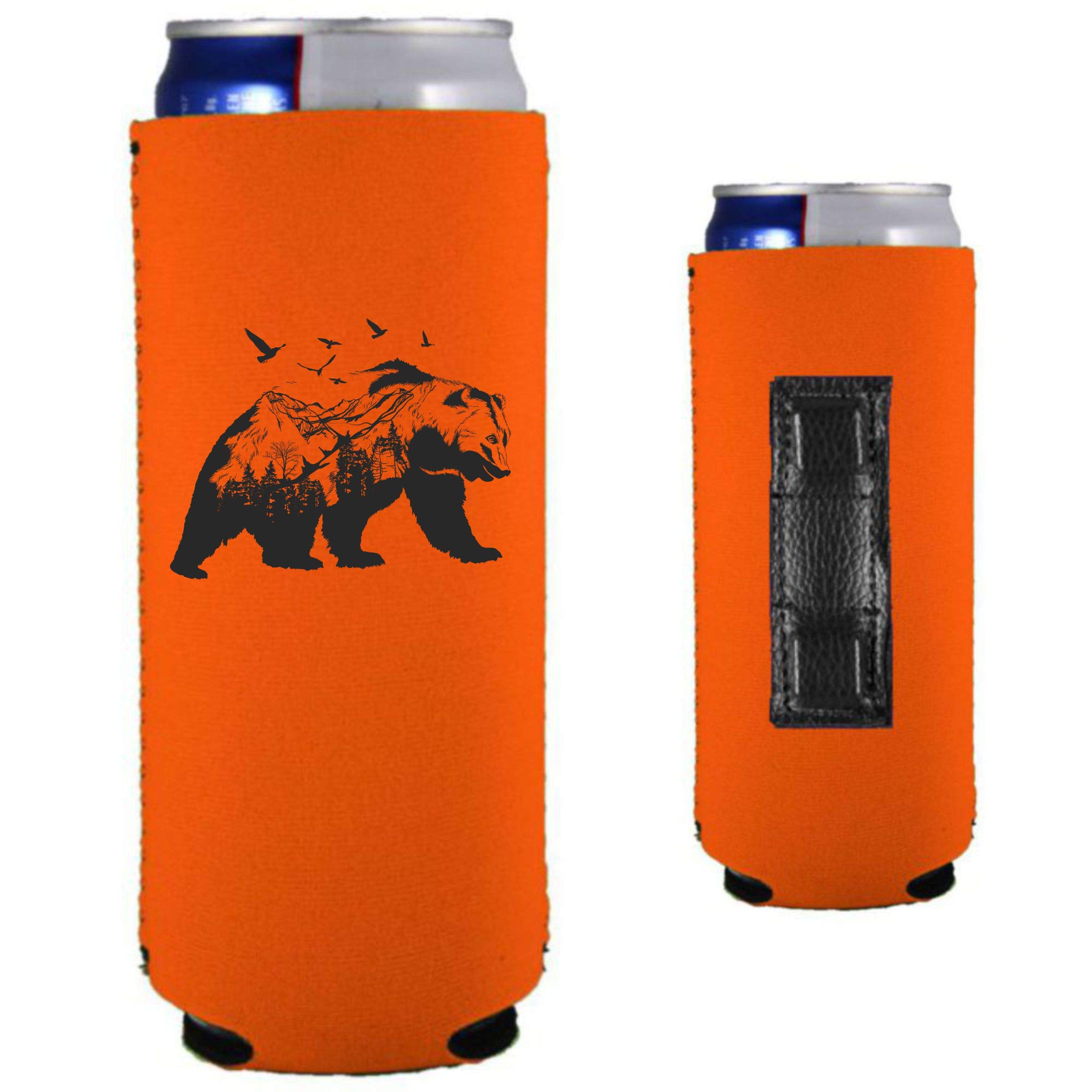 Mountain Bear Magnetic Slim Can Cooler - Insulated Beverage Sleeve for Cans (Orange, 1 Pack) - Perfect for Camping, BBQs, Beach Parties & Outdoor Adventures
