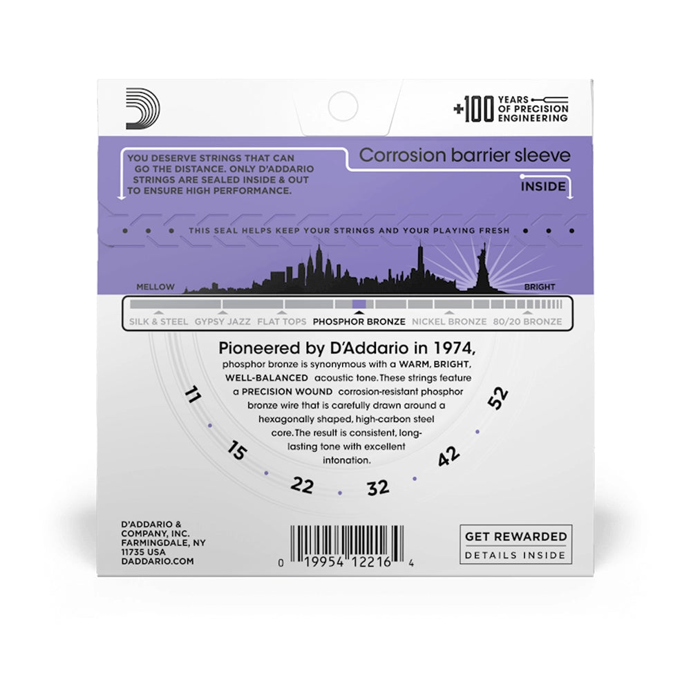 D'Addario EJ26 Phosphor Bronze Custom Light Acoustic Guitar Strings - 12-53 Gauge for Warm Tone & Playability | Perfect for Folk, Country & Fingerstyle Playing