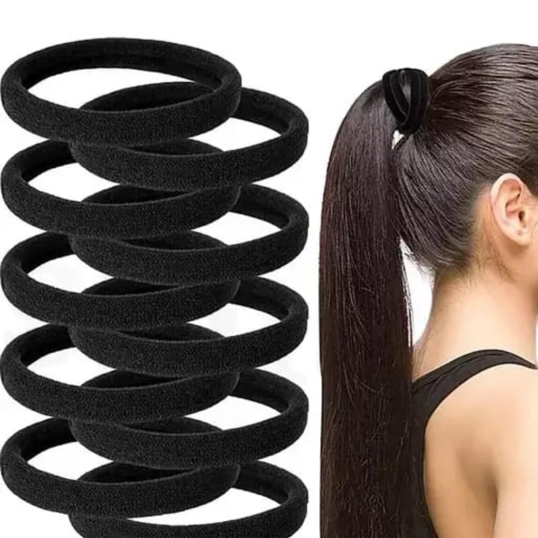 Premium 30-Pack Black Seamless Elastic Hair Ties for Women & Girls - Gentle No-Damage Cotton Ponytail Holders for Thick, Heavy & Curly Hair - Perfect for Workouts, Office, School & Everyday Hairstyles