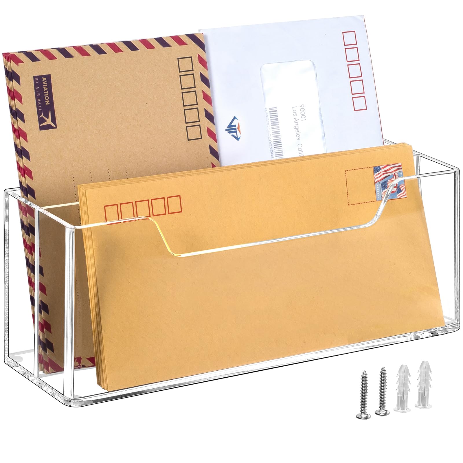 BEYGORM Wall Mounted Mail Organizer - 2 Slot Hanging Letter Holder for #10 Envelopes, Clear Acrylic Desk Mail Sorter for Home Office | Perfect for Bills, Letters & Important Documents Organization