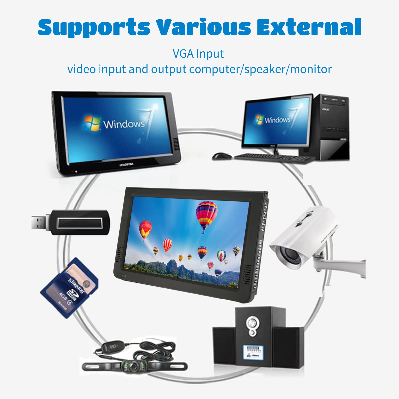10-inch Portable Widescreen LED TV with 1080P HD | Digital ATSC/Analog TV Tuner | HDMI, SD, TF, USB, VGA Inputs | Perfect for Car, Camping, Outdoor & Kitchen Use | Smart Video Player with High Sensitivity Reception