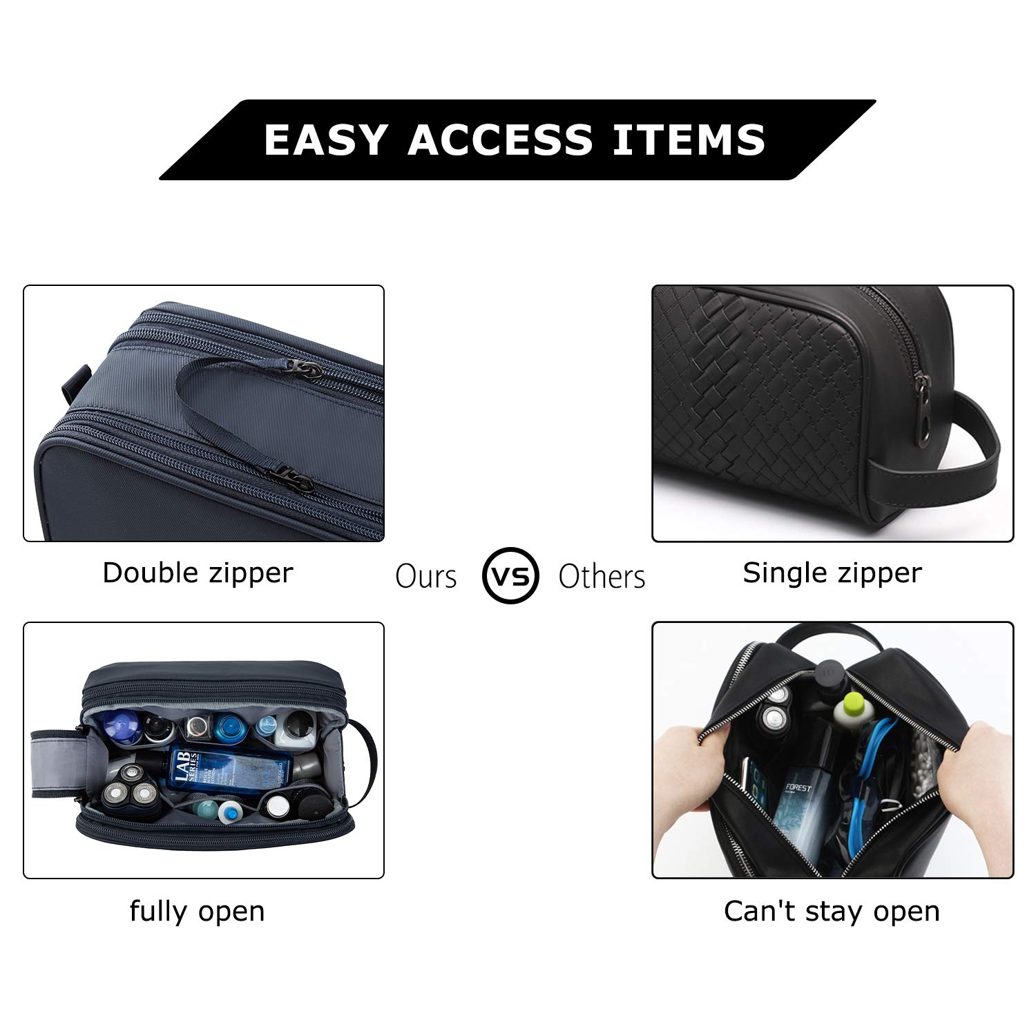 BAGSMART Water-Resistant Men's Travel Toiletry Bag - Medium Navy Blue Dopp Kit Organizer for Shaving Essentials & Bathroom Accessories | Perfect for Gym, Camping & Business Trips