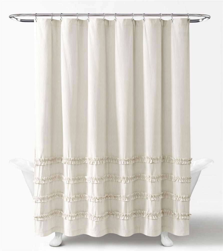 Vintage Stripe Cotton Shower Curtain 72x72 - Neutral Bathroom Decor for Home