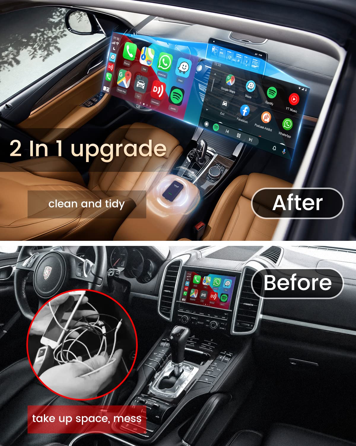 Carlinkit 4.0 Wireless CarPlay & Android Auto Adapter (2025) - Plug & Play 2-in-1 Dongle for All OEM Factory CarPlay Cars - Fast Auto Connection - Perfect for Commuting, Road Trips & Hands-Free Driving