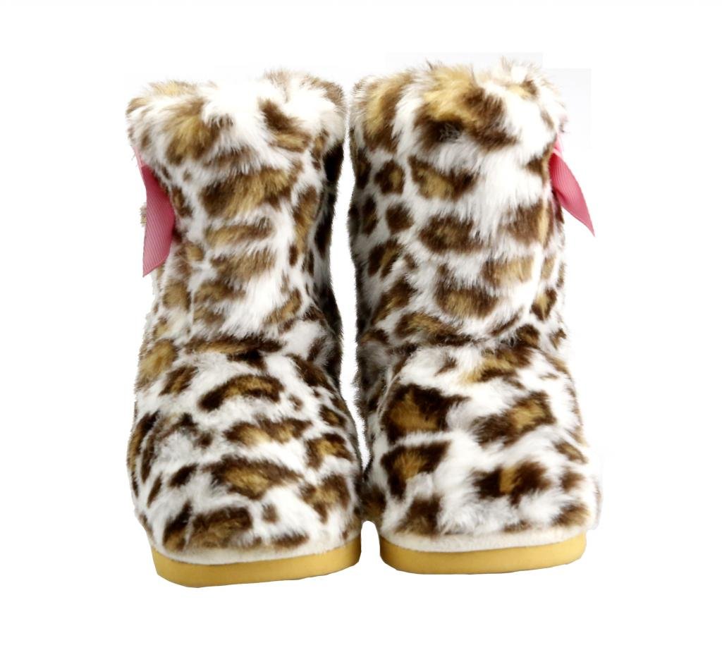 The Doll Maker Girls' Faux Leopard Fur Boots - Stylish Winter Fashion for Kids, Perfect for Outdoor Play & Cold Weather Adventures