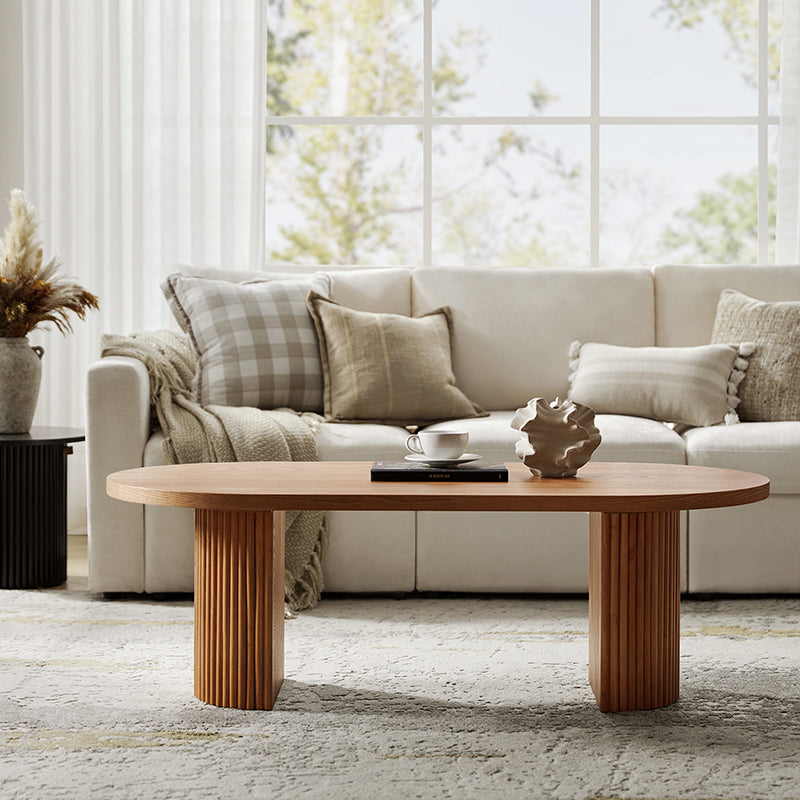 Laurenzo Adjustable Solid Wood Oval Coffee Table with Convertible Nesting Design - Modern Living Room Furniture for Small Spaces & Home Decor