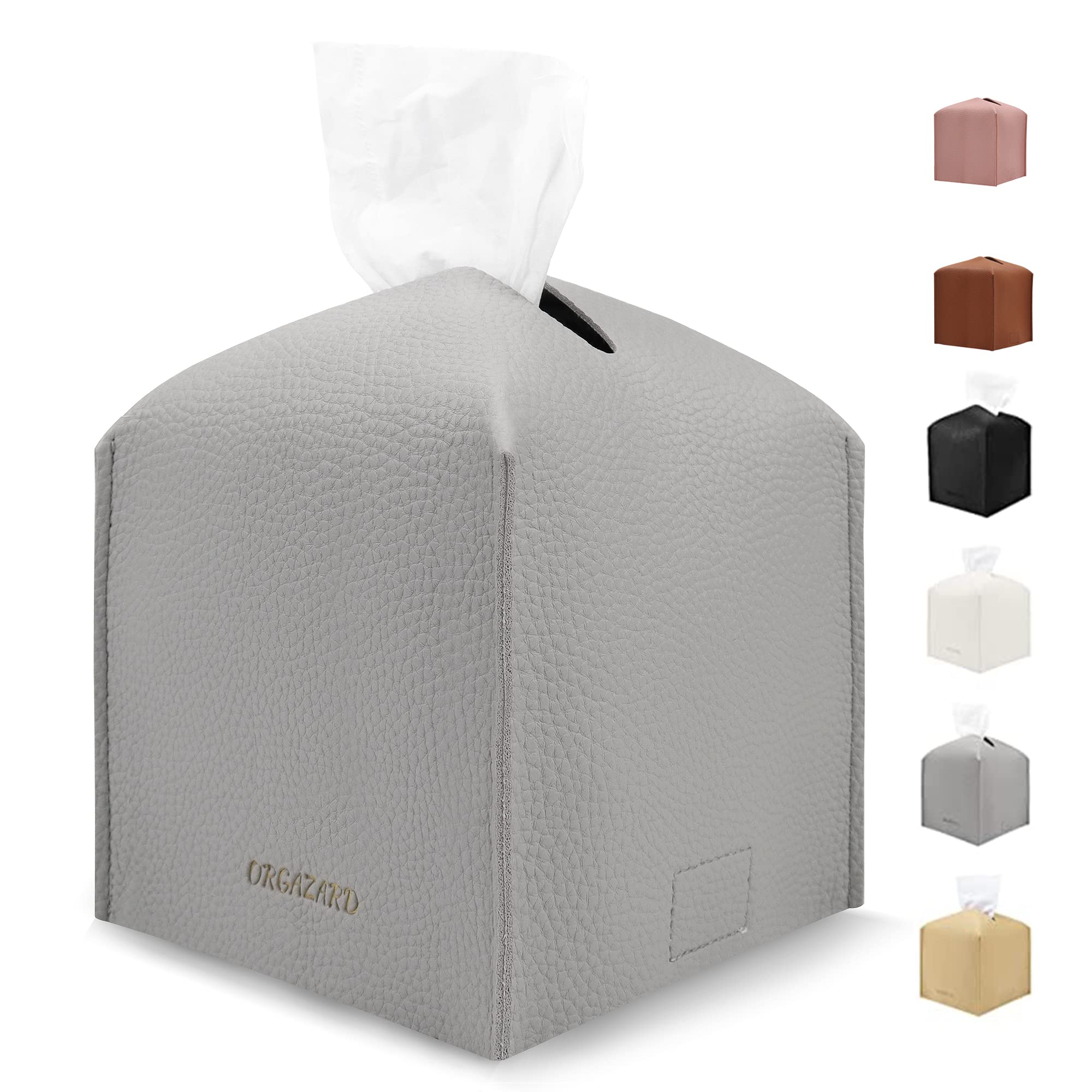 Modern Cube Tissue Box Cover - 2 Layer PU Leather, Upgraded Thickened Design - Decorative Square Tissue Holder for Bathroom, Vanity, Nightstand & Desk - 5