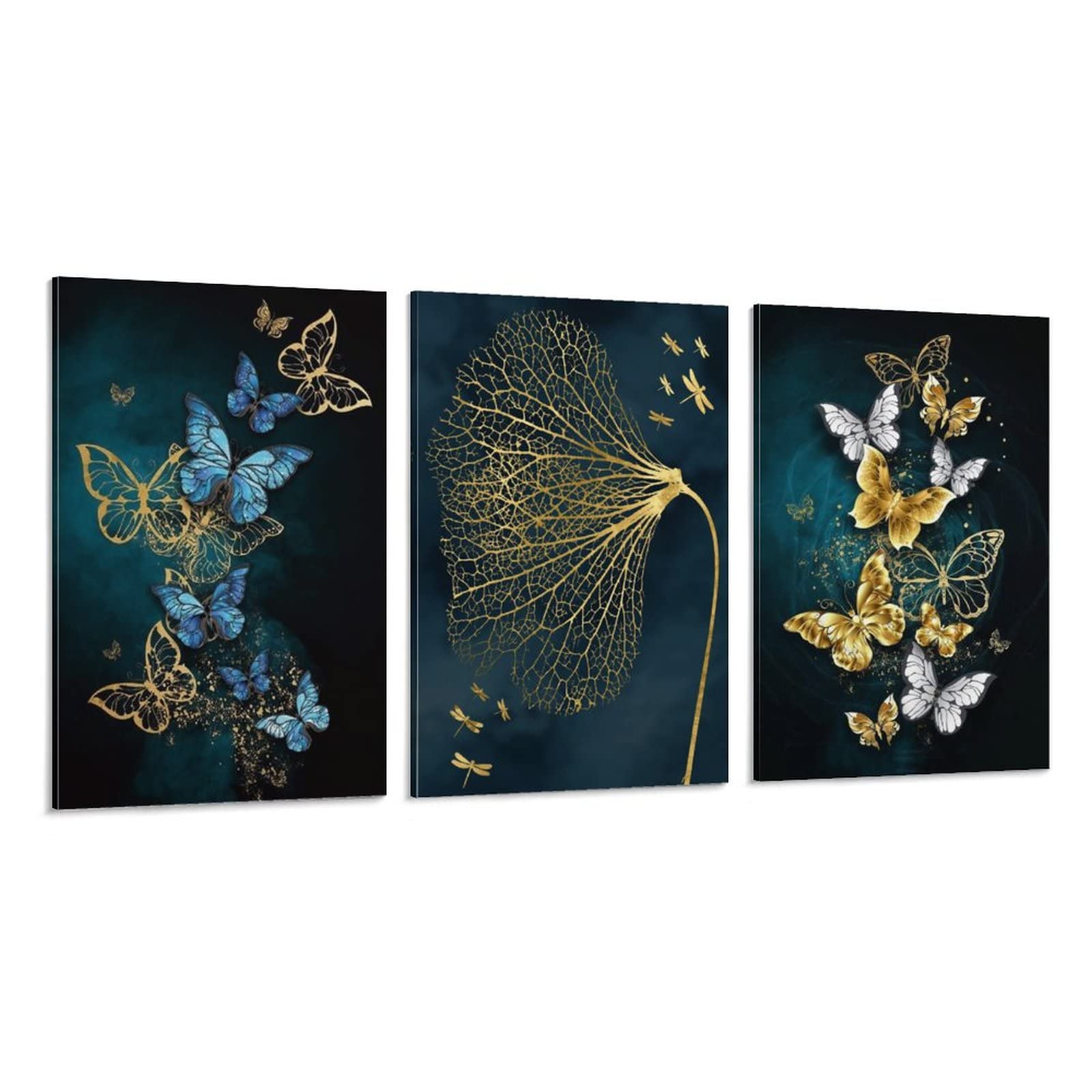 Blue and Golden Butterfly Canvas Wall Art Poster - 20x30 Inch (50x75cm) Modern Home Decor for Bedroom, Living Room & Office - Perfect for Housewarming Gifts & Interior Design