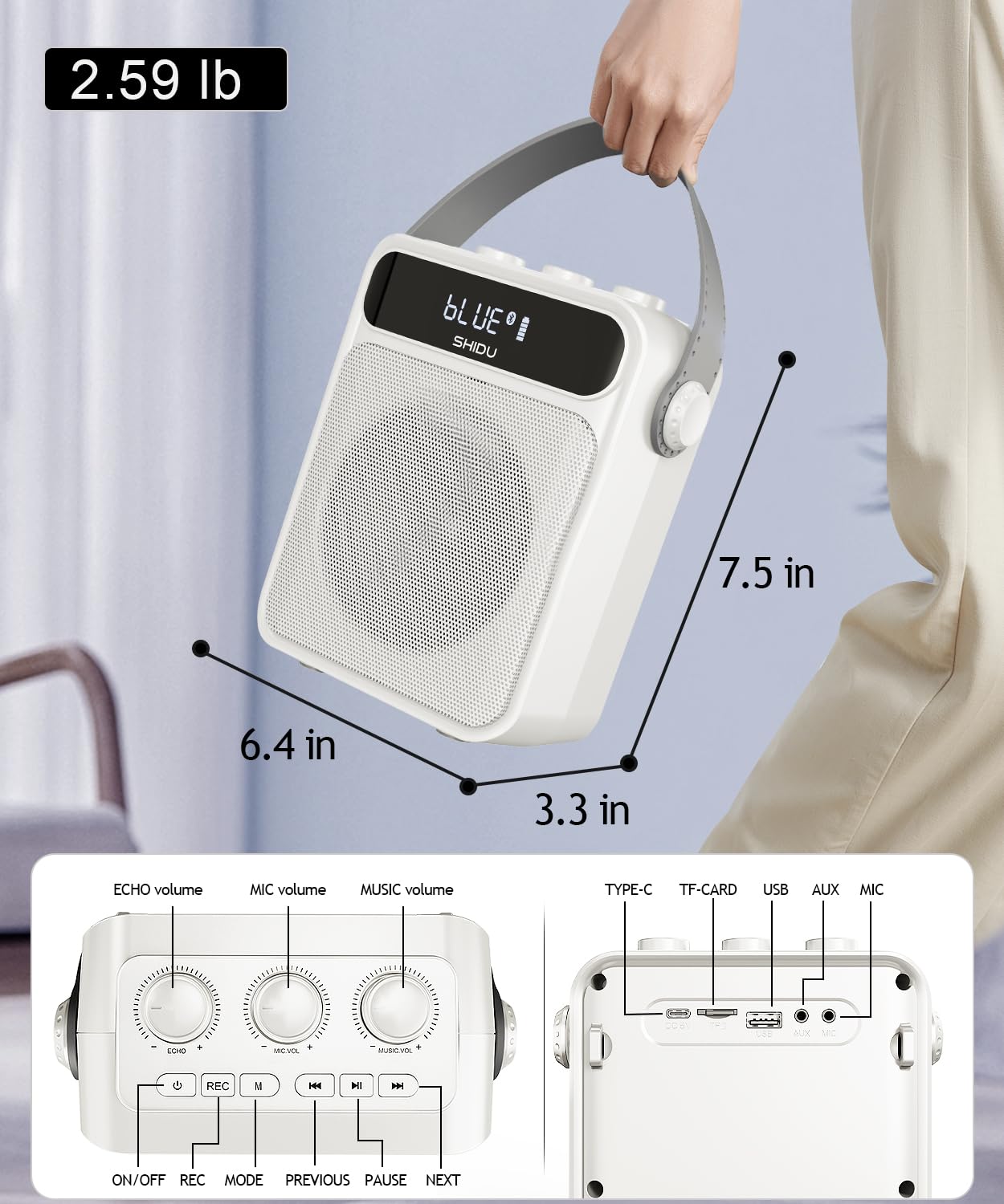 SHIDU Wireless Voice Amplifier with Headset Microphone - Bluetooth Portable PA System for Teachers, Classroom, Meetings & Outdoor Use | Rechargeable Megaphone for Public Speaking, Presentations & Events