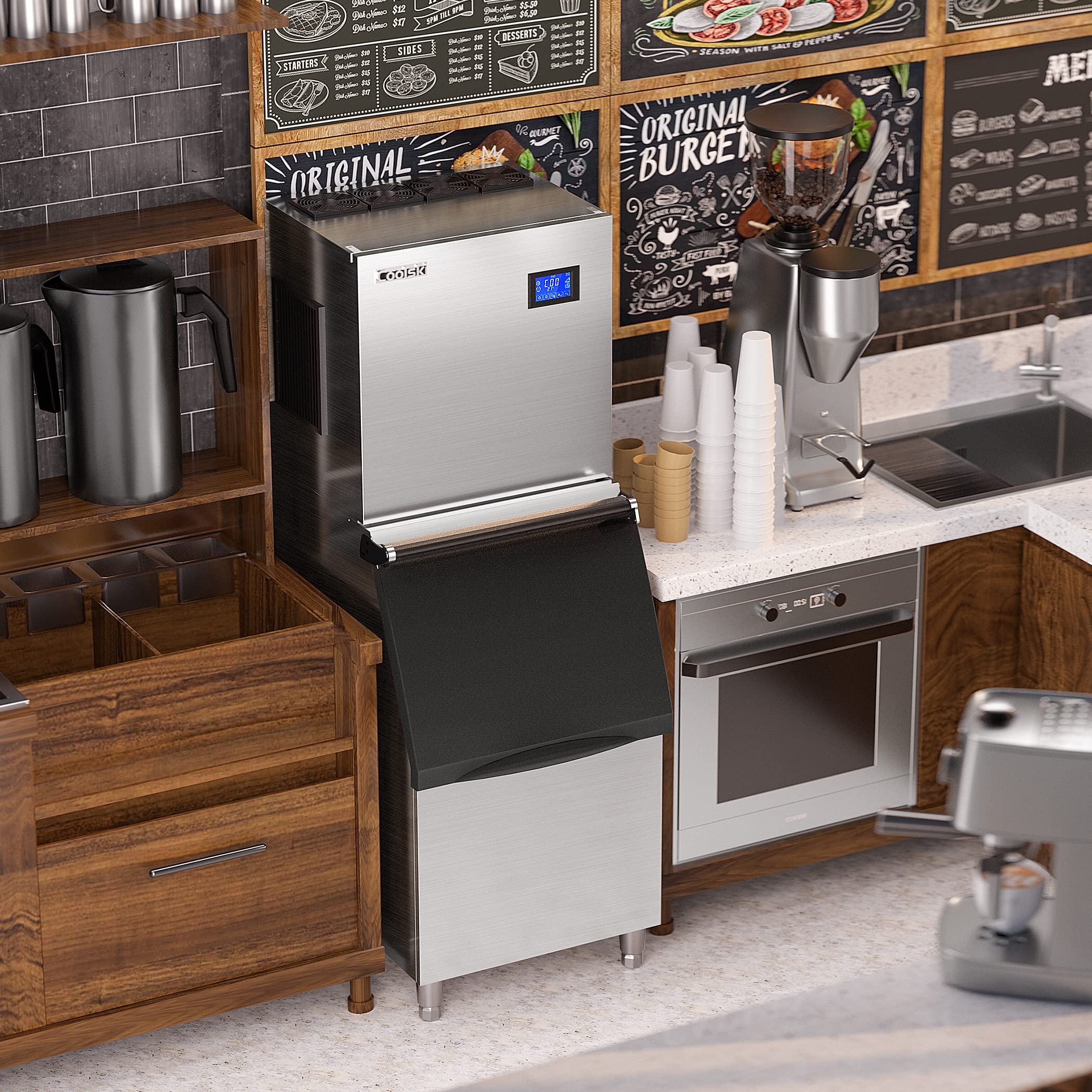 Commercial Ice Maker Machine 450LBS/24H - 22'' Wide Stainless Steel Ice Machine with 300LBS Storage Bin | Air Cooled Clear Ice Cube Maker for Restaurants, Bars, Cafes & Businesses | Perfect for Cocktails, Beverage Service & Food Preservation