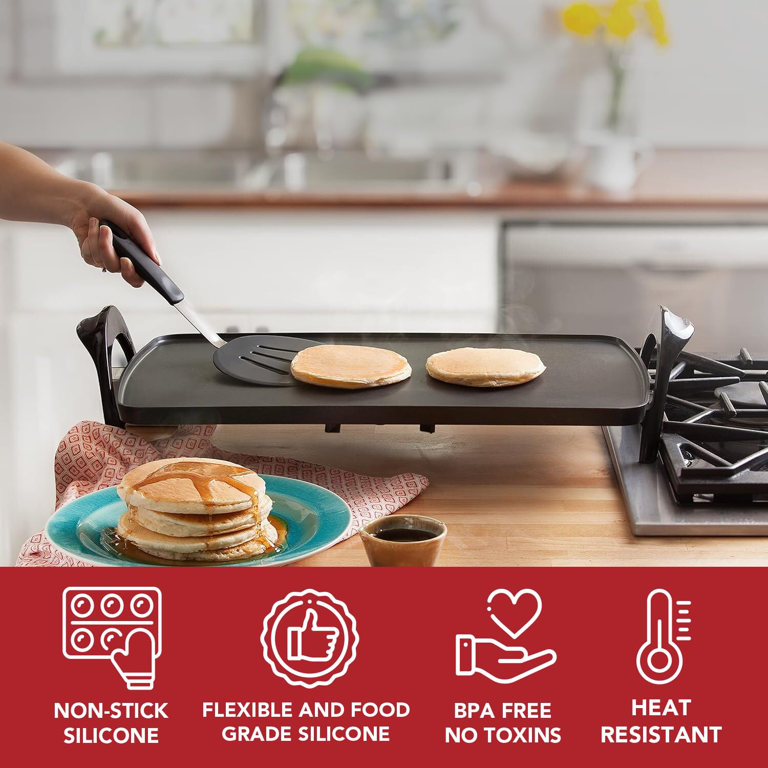 Heat Resistant Silicone Spatula Set - 4Pcs BPA-Free Flexible Rubber Spatulas for Nonstick Cookware, Perfect for Flipping Burgers, Pancakes & Baking - Ideal for Kitchen, BBQ & Outdoor Cooking