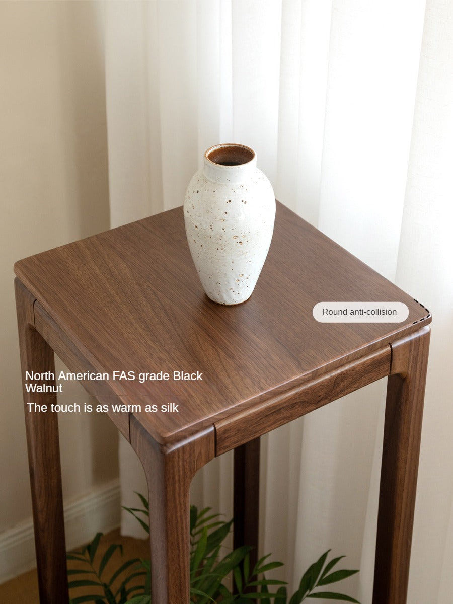 Premium Black Walnut Solid Wood 2-Tier Storage Shelf - Decorative Flower Stand for Living Room, Bedroom & Office Organization