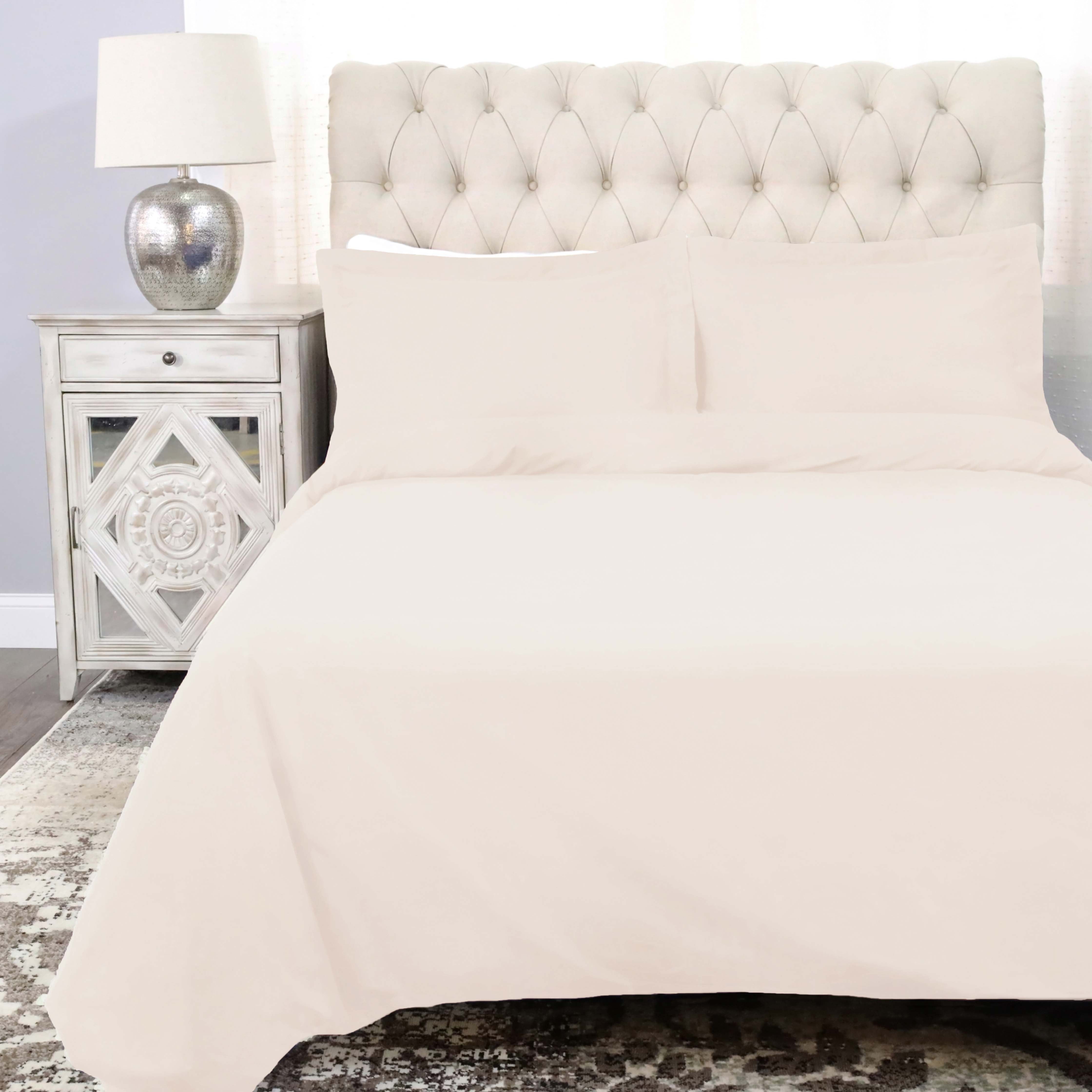 300 Thread Count Cotton Percale Solid Duvet Cover Set - Queen Size, Breathable & Soft Bedding Set for All Seasons - Perfect for Master Bedroom, Guest Room & Hotel Use