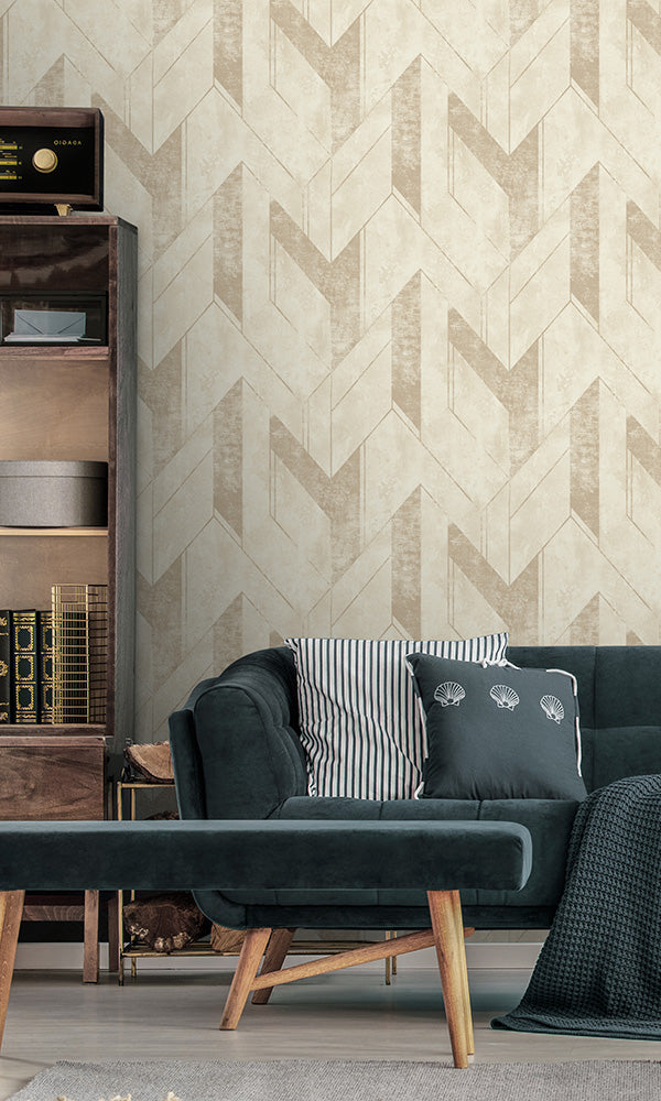 Champagne Chevron Wallpaper R7129 - Elegant Peel and Stick Wallpaper for Living Room, Bedroom & Office Decor