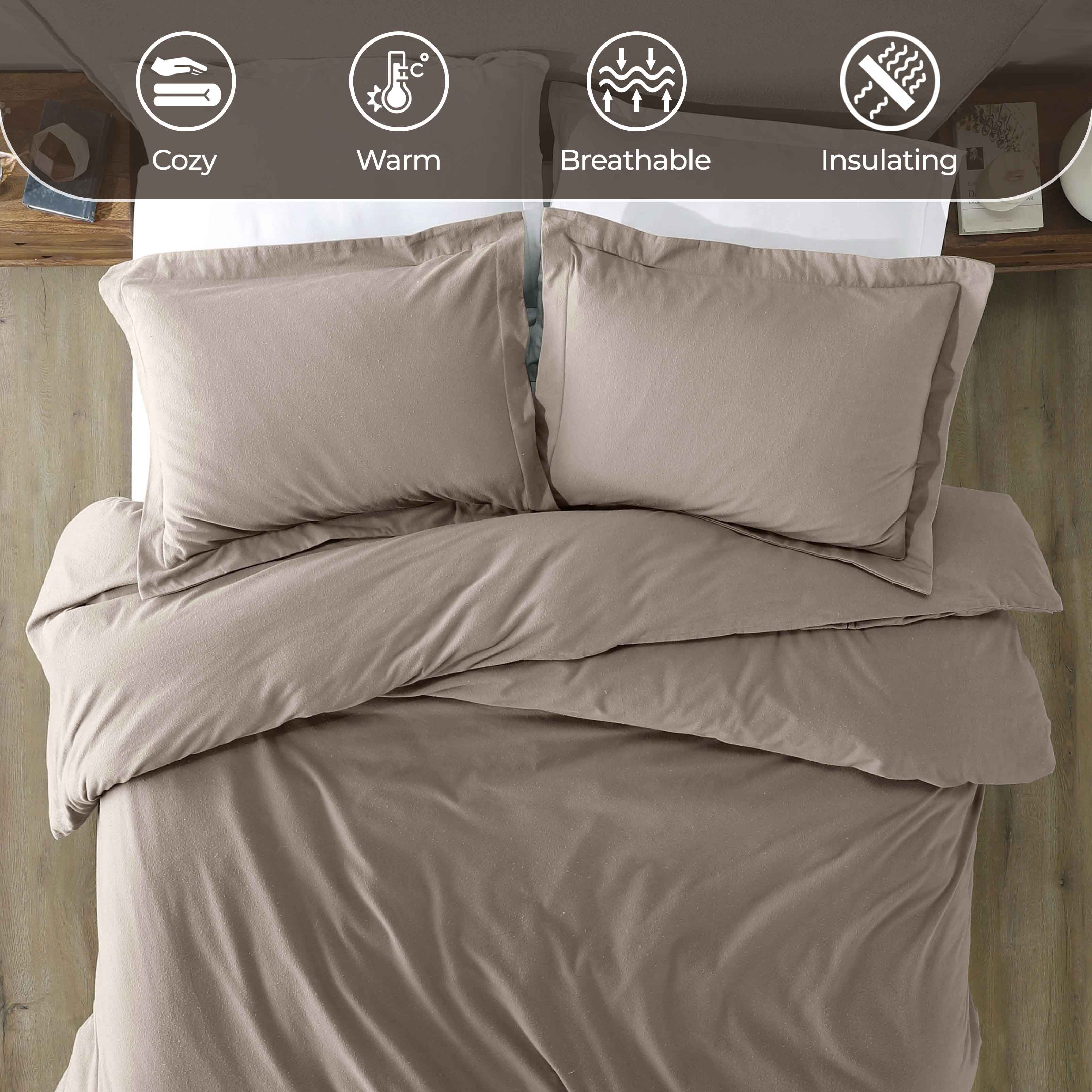 Premium Rome Flannel Cotton Solid Brushed Duvet Cover Set - Soft & Cozy Queen/King Size Bedding for Winter - Perfect for Cold Weather & Cozy Bedroom Decor