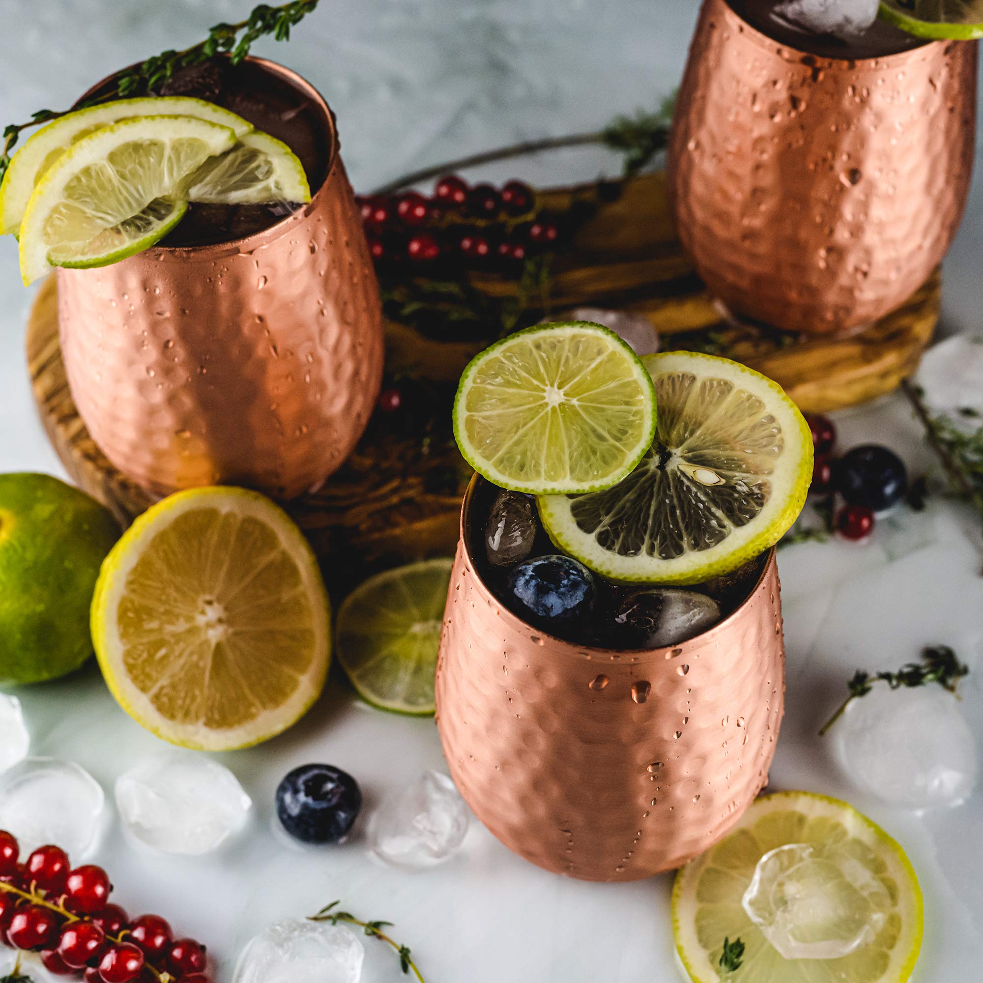 Premium 16oz Copper Mugs Set of 4 - Reusable Moscow Mule Cups for Cocktails, Wine & Iced Beverages - BPA-Free Pure Copper Tumbler for Water, Juice & Cold Drinks - Ideal for Home Bars, Parties & Outdoor Gatherings