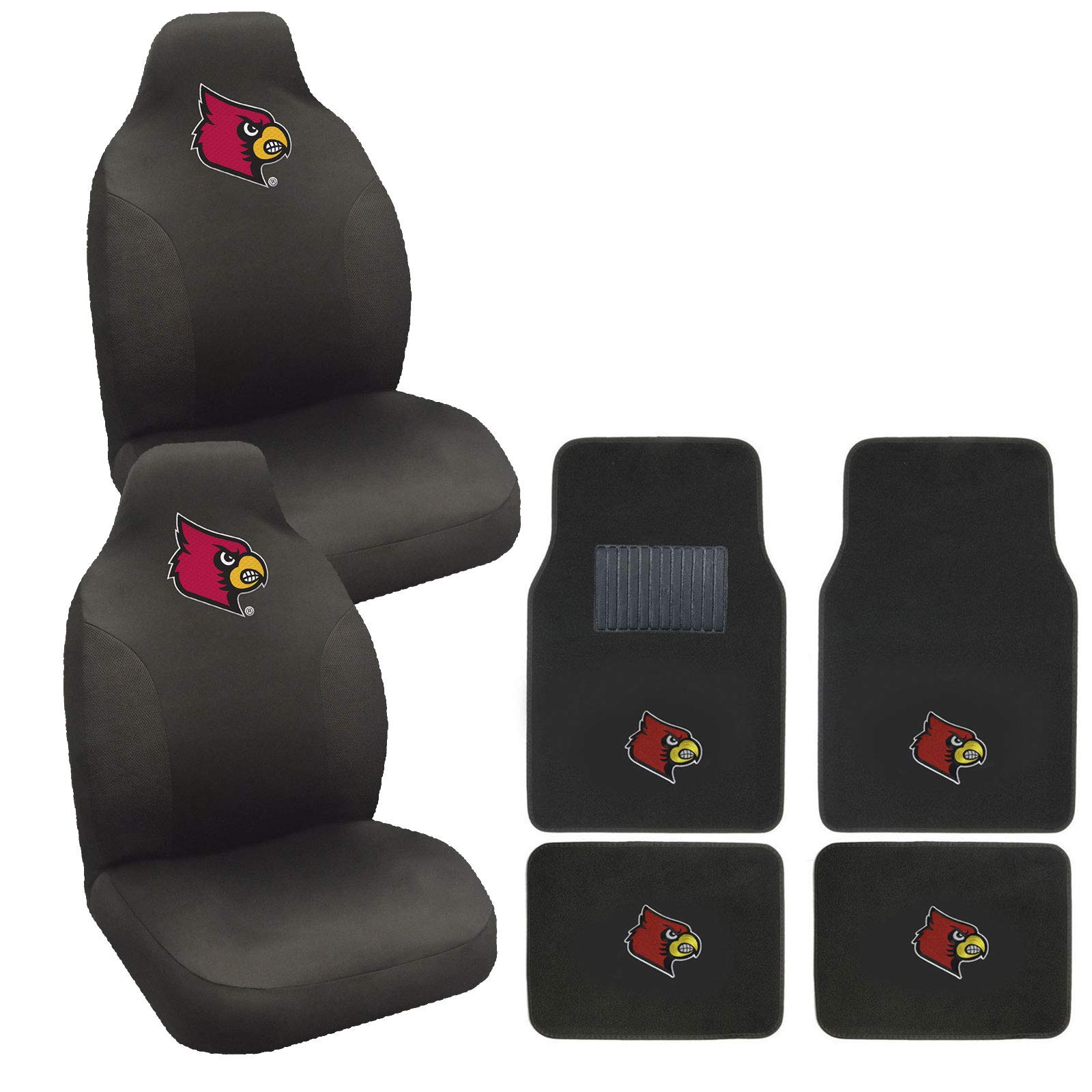 Louisville Cardinals Embroidered Logo Carpet Floor Mat and Seat Covers Set - Premium Car Accessories for Fans | Perfect for Tailgating, Game Days & Home Decor