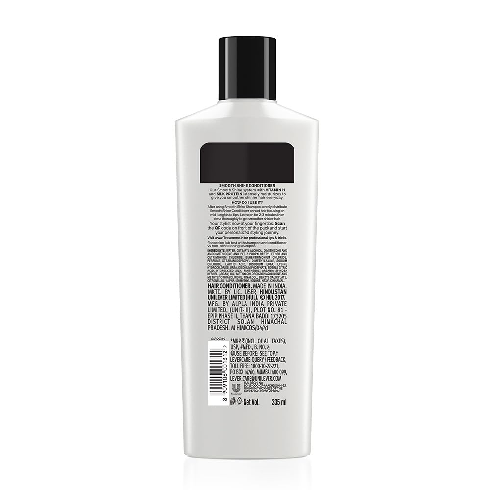 TRESemme Smooth & Shine Conditioner 11.3oz (335ml) with Biotin & Silk Protein - Deep Moisturizing Treatment for Dry, Frizzy Hair - Leaves Hair Silky Smooth - For Men & Women - Perfect for Daily Hair Care & Salon-Quality Results at Home