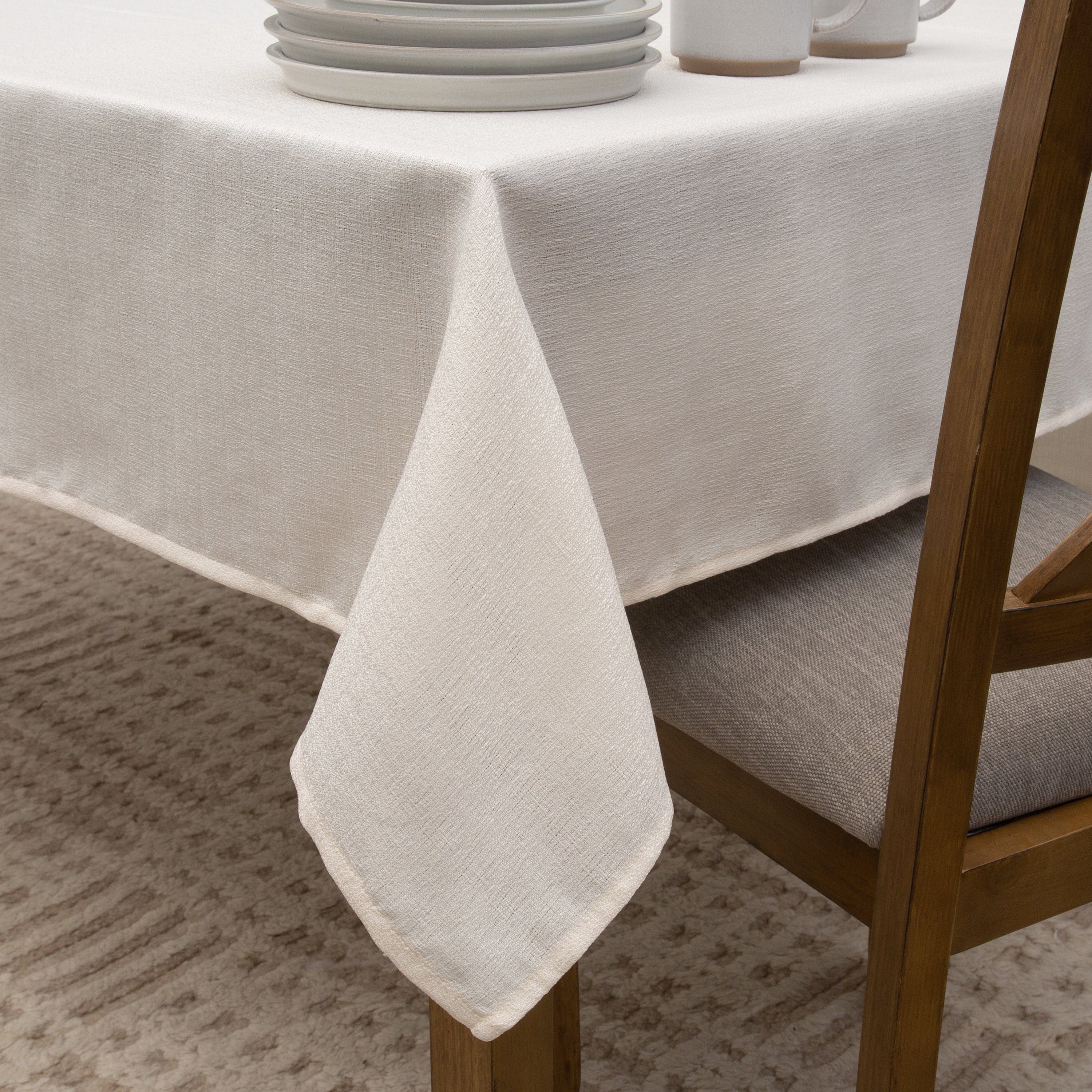 Premium White Waterproof Polyester Tablecloth - Spill & Stain Resistant - Perfect for Parties, Weddings, and Outdoor Dining (60x84 Inches)