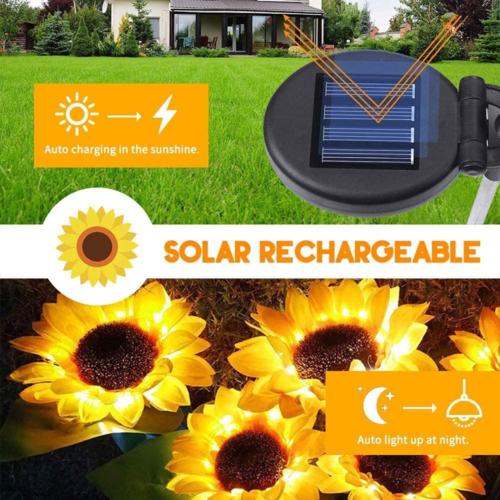 Sunflower Solar Garden Stake Lights - Waterproof Outdoor Solar Powered Decorative Lights for Garden, Patio, Backyard (2 Pack) | Perfect for Pathway Lighting, Landscape Accents & Evening Ambiance