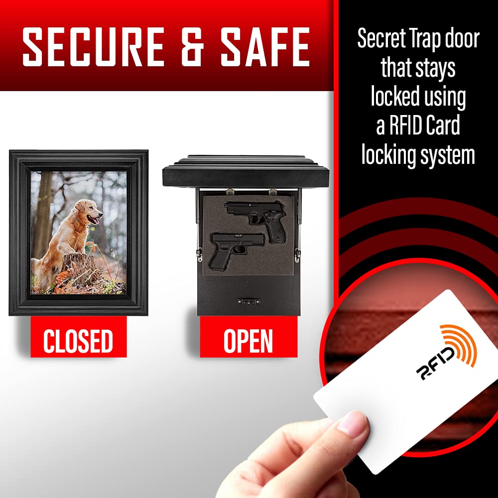 Tactical Traps - Guardian 15s Frame Gun Safe with RFID Lock & Hidden Compartment | Secure Firearm & Magazine Storage | Easy Install (18.75”x15.75”) Cherry Wood | Perfect for Bedroom, Closet & Home Defense