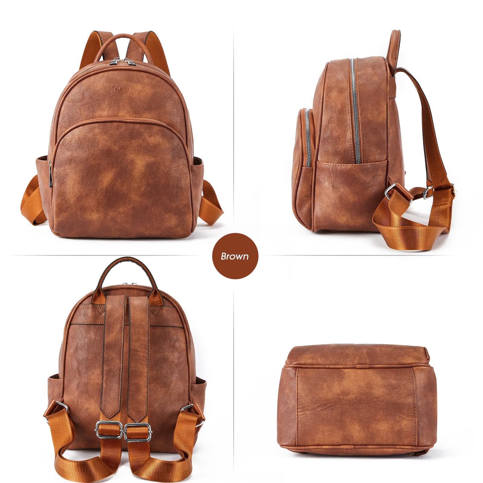Telena Small Leather Backpack Purse for Women & Girls - Cute Mini Travel Shoulder Bag for School, Work, Shopping & Daily Use