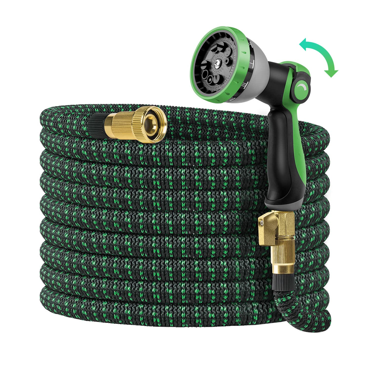 75FT Expandable Garden Hose - Upgraded Self-Locking Leakproof Water Hose with 10 Function Spray Nozzle, Durable 3-Layer Latex & 3/4