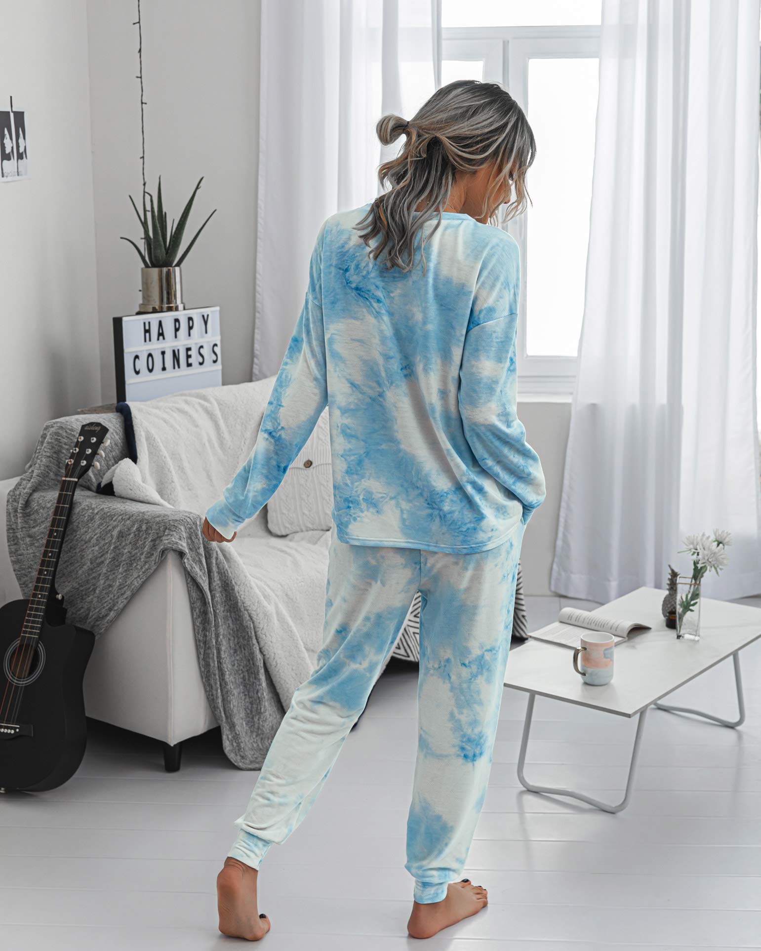 TSMNZMU Women's Pajama Sets - Tie Dye 2-Piece Sleepwear with Long Sleeve Pullover Top & Pants with Pockets | Soft Lounge Wear for Home, Travel & Relaxation