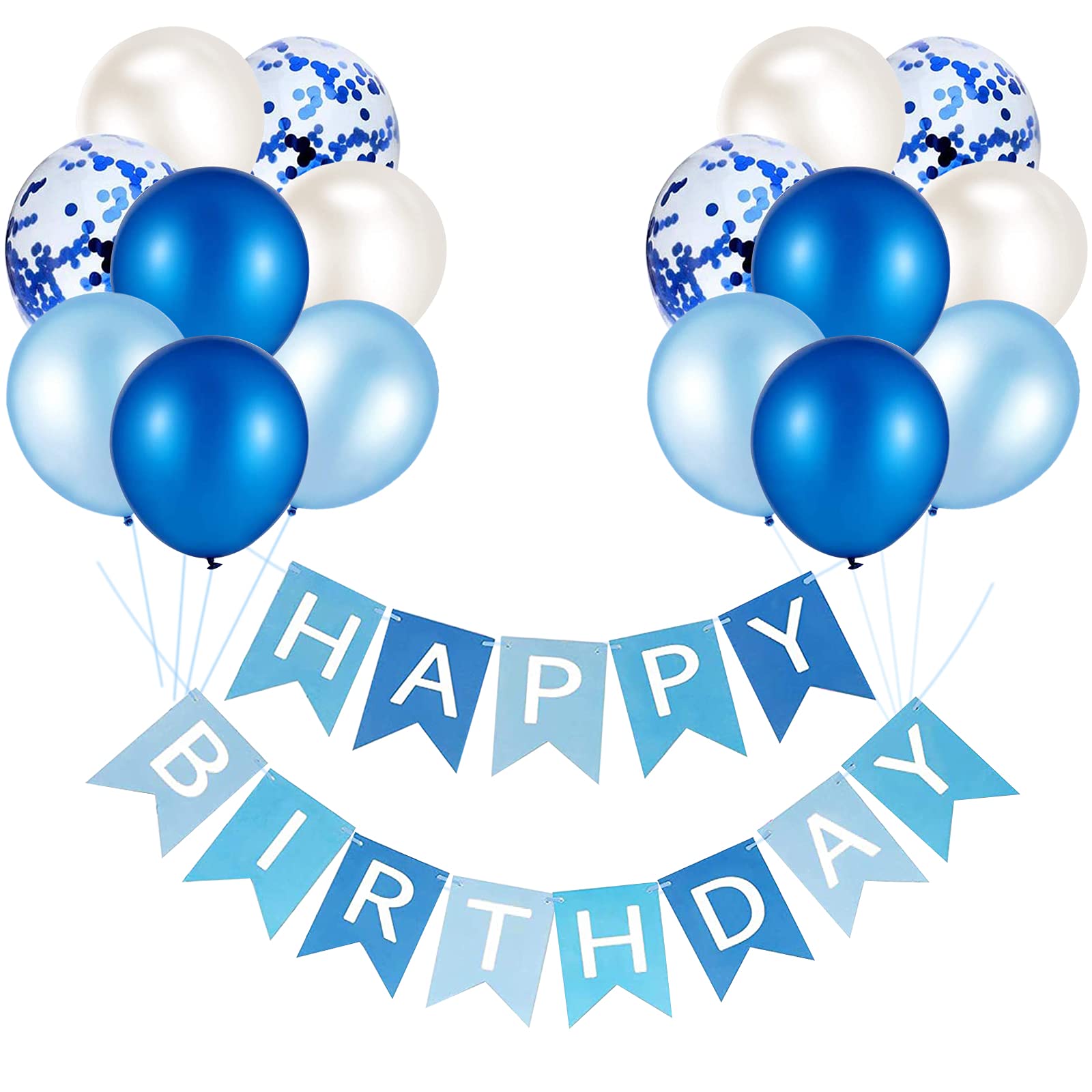Yocharm Happy Birthday Banner & Baby Blue Party Balloons Set - Latex Balloons, Confetti & Bunting for Boys & Girls Birthday Decorations | Perfect for Birthday Parties, Baby Showers & Celebration Events