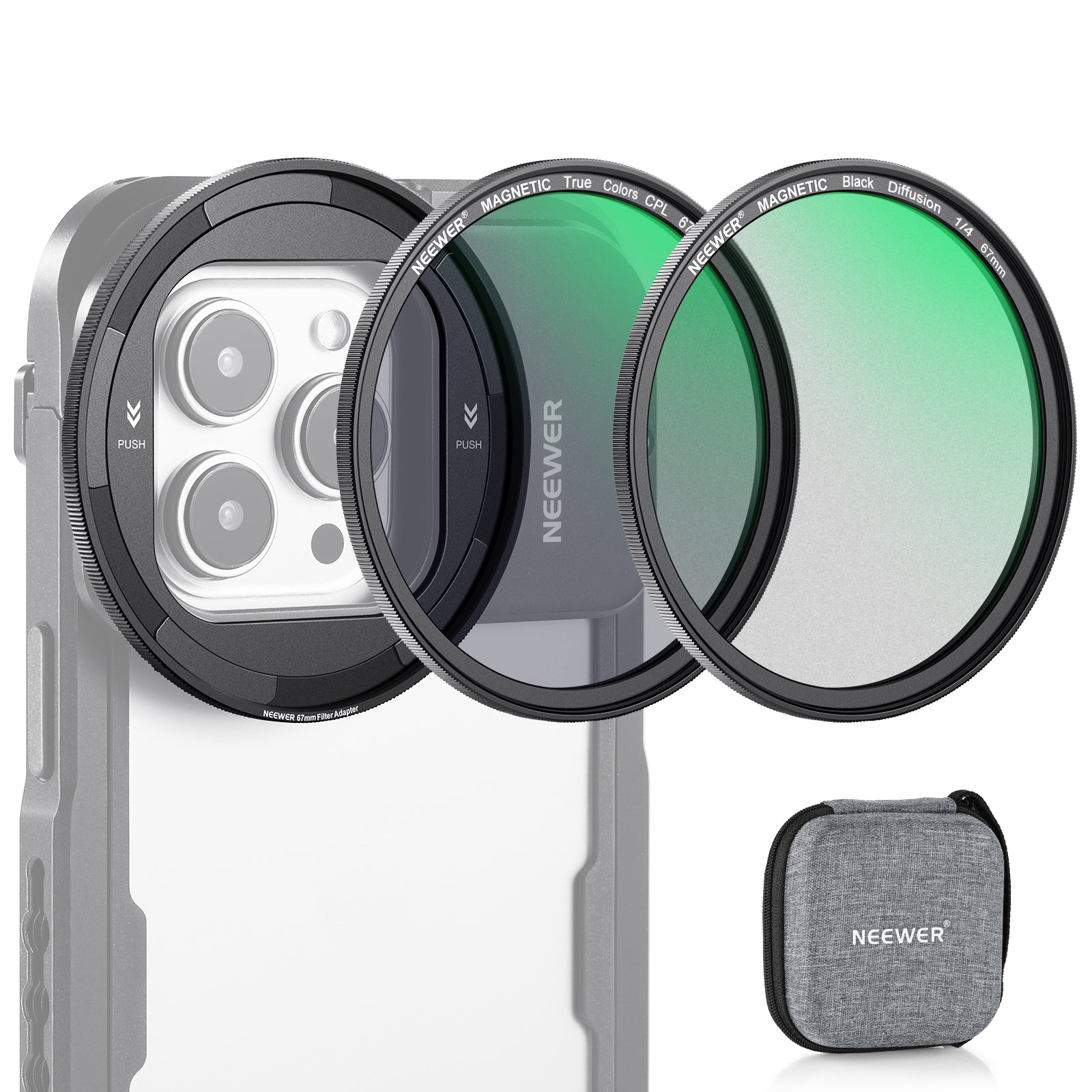 NEEWER NW Series S 67mm Magnetic Lens Filter Kit for Smartphone Camera Cage - Compatible with PA023/PA024 - Perfect for Vlogging, Photography & Mobile Filmmaking