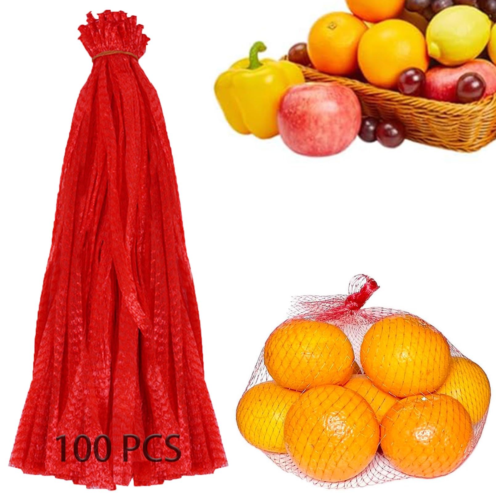 100Pcs Reusable Mesh Produce Bags - 16 Inch Stretchable Eco-Friendly Grocery Bags for Vegetables, Fruits, Onions, Potatoes & Seafood Storage | Perfect for Farmers Market, Grocery Shopping & Food Preservation