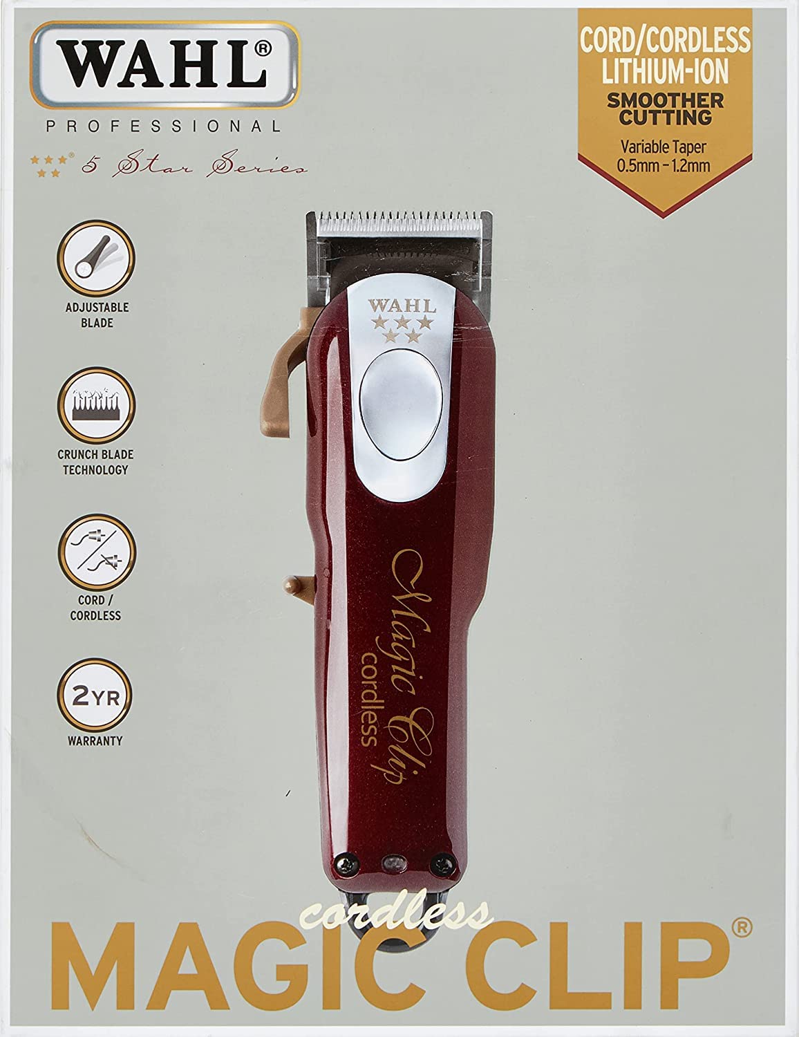 Wahl Professional 5-Star Magic Clip #8148 Cordless Hair Clipper - Barber Grade Fade Trimmer with Adjustable Blade & Bonus Neck Duster (Burgundy) - Perfect for Home Haircuts, Salon Styling & Professional Grooming