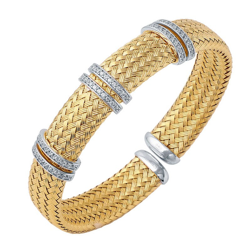 CZ Gold Plated Silver 12mm Mesh Cuff Bangle Bracelet for Women - Elegant Jewelry Gift for Birthday, Anniversary & Special Occasions