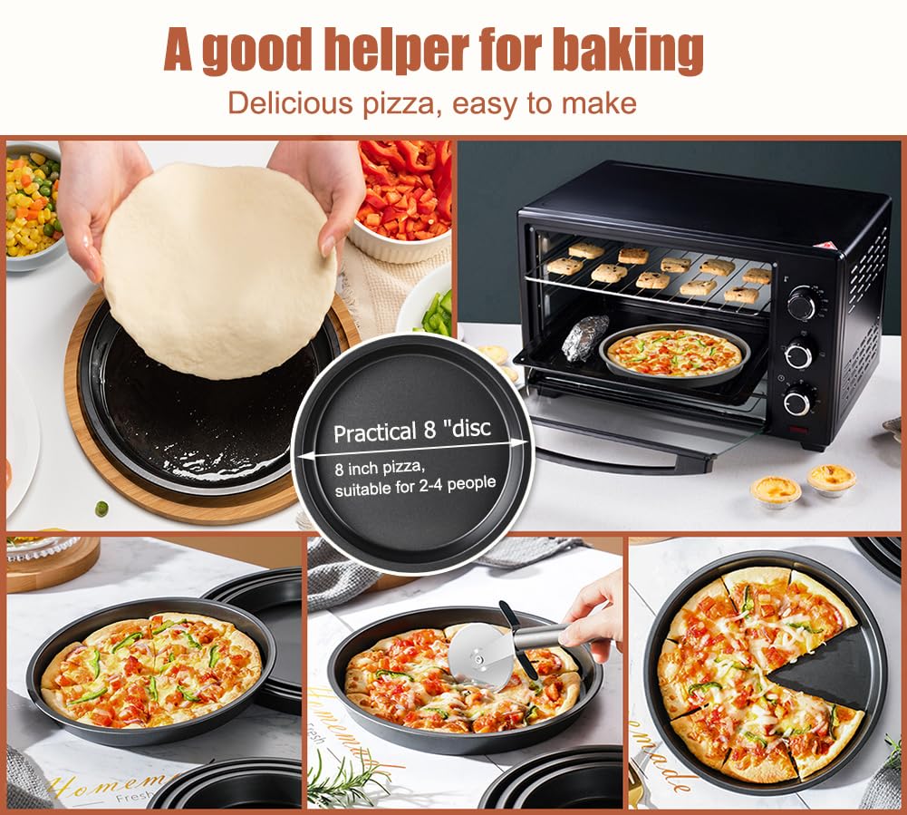 AKOAK 8-Inch Non-Stick Pizza Pan - Heavy Duty Carbon Steel Round Baking Pan for Oven, Stovetop & Grill - Perfect for Homemade Pizza, Bread, Cookies & More (Black)