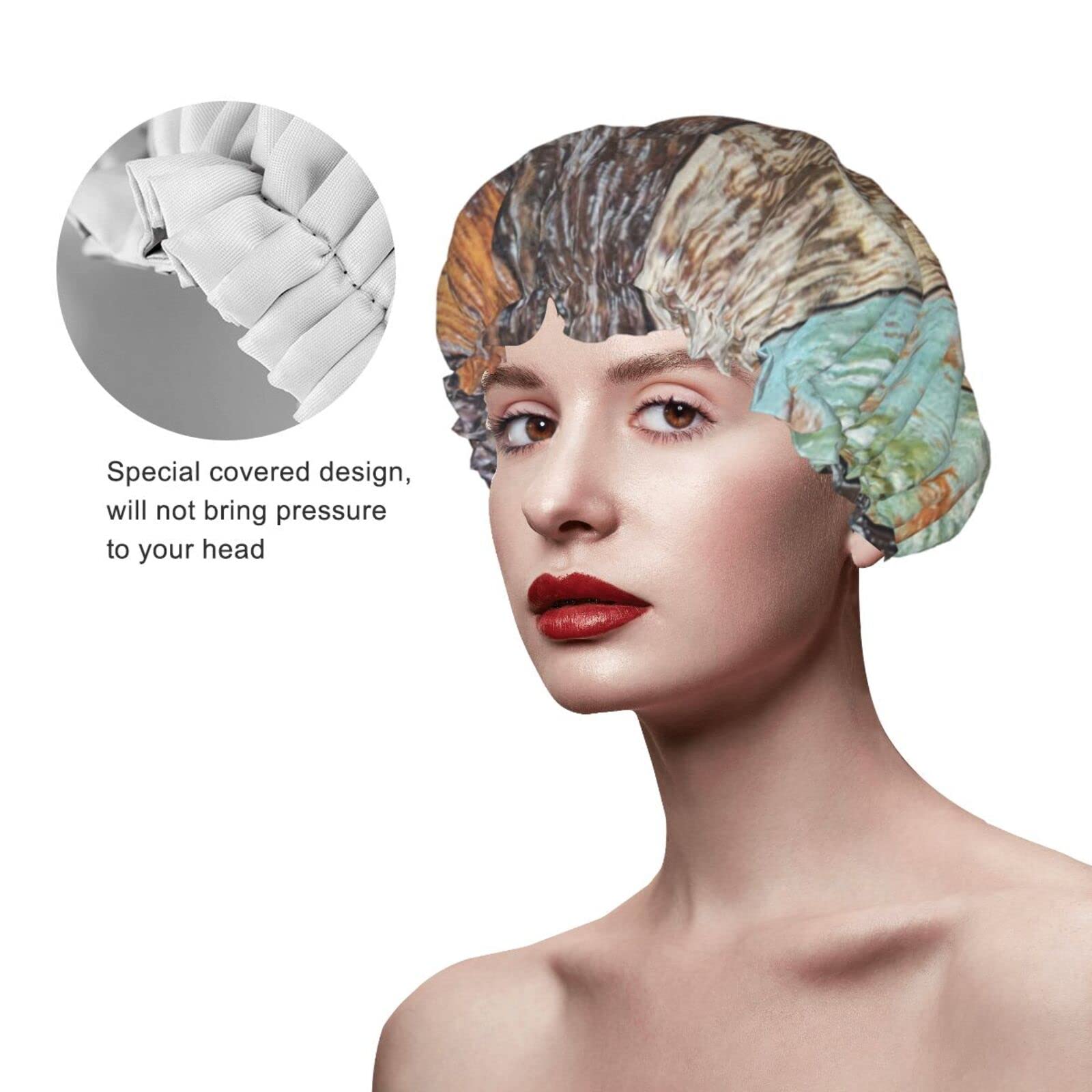 Vibrant Wooden Beads Shower Cap for Women - Reusable Waterproof Shower Hat with Double Layer Protection - Perfect for Bathing, Swimming & Hair Care Routines