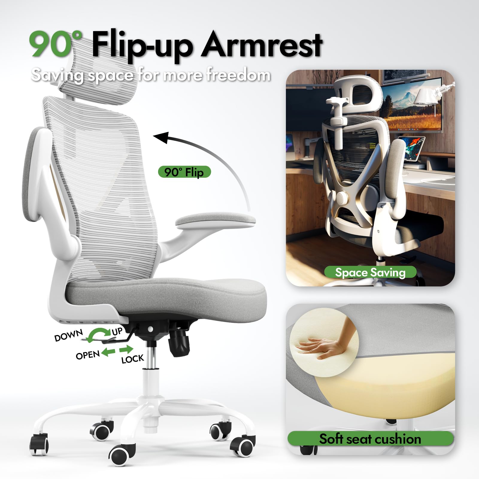 Ergonomic Office Chair with Lumbar Support & Headrest - Adjustable X-Shaped Computer Desk Chair for Home Office, Gaming, and Long Work Hours - Breathable Mesh Back, Comfortable Seat Cushion (Grey Gold) - Perfect for Remote Work, Online Classes, and Extended Computer Use