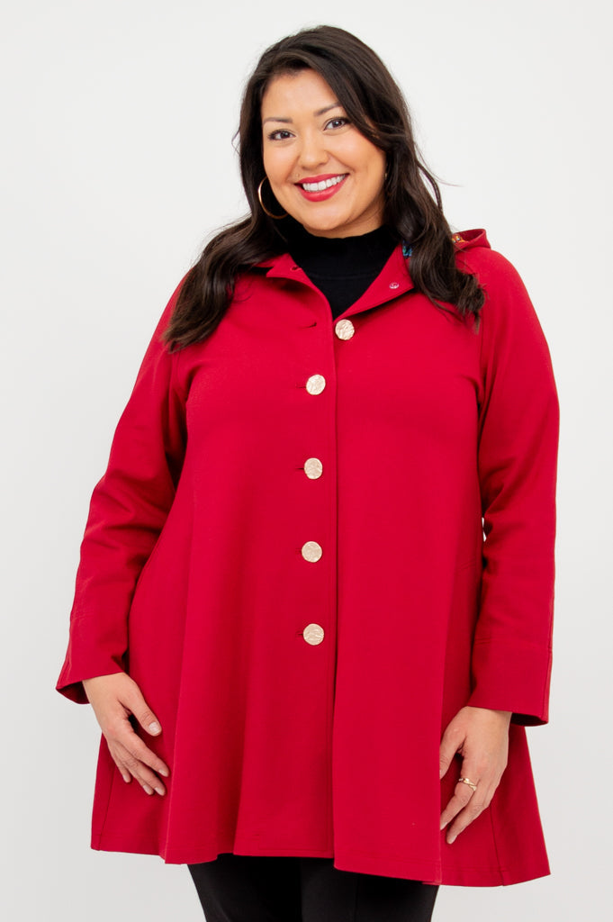 Florence Women's Winter Coat with Faux Fur Collar - Soft Modal Fabric, Elegant Lipstick Red Color - Perfect for Office, Parties & Cold Weather Outfits