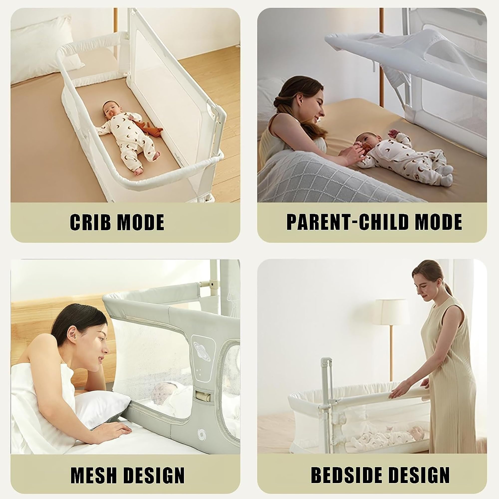 3-in-1 Adjustable Height Baby Bedside Crib - Convertible Bassinet, Co-Sleeper & Portable Bed Rail for Safe Infant Sleeping | Perfect for Nursery, Bedroom & Travel