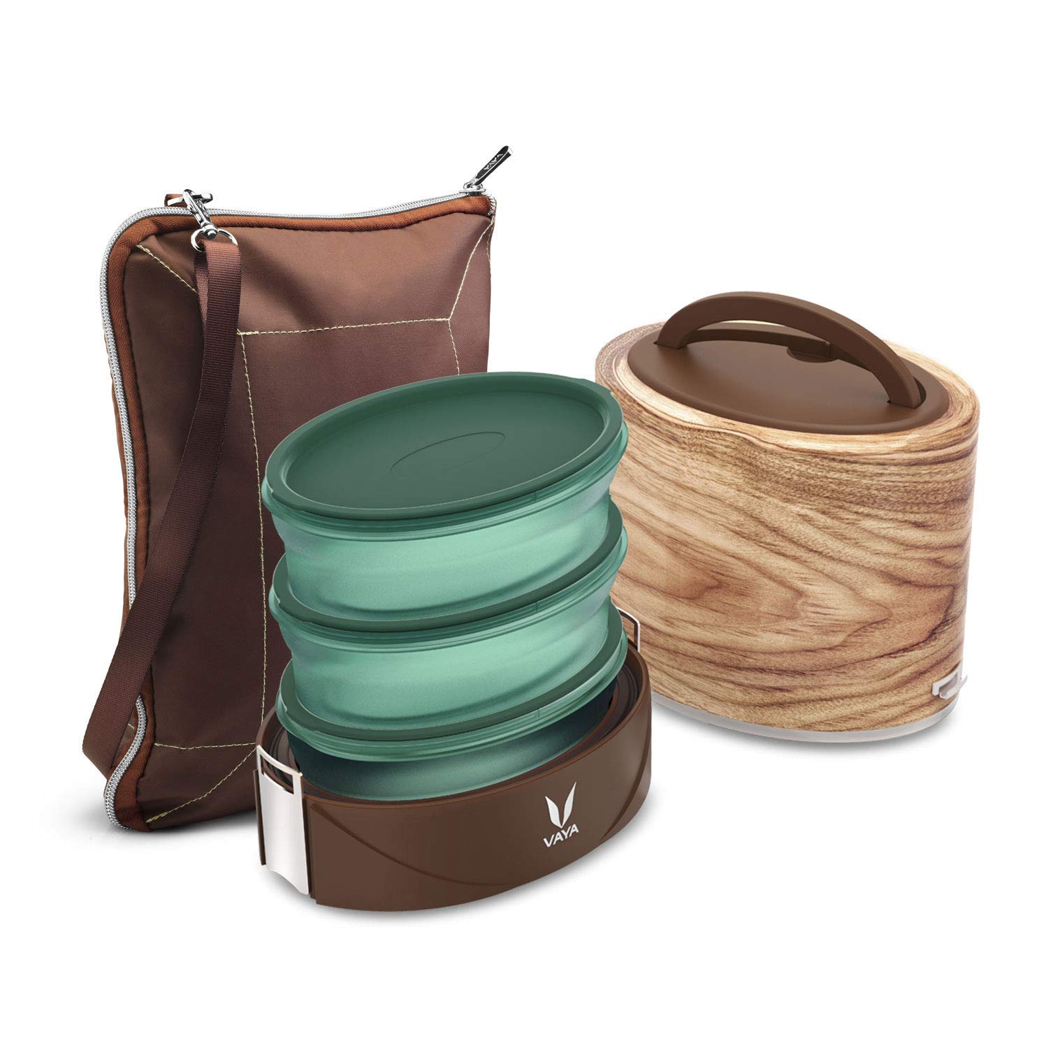 Vaya Tyffyn Flex 1000ml Stainless Steel Insulated Lunch Box with 3 BPA-Free Microwave Safe Containers - Office Tiffin Box for Men & Women with Shoulder Bag, Table Mat & Cutlery Pouch | Perfect for Work, School, Picnics & Travel