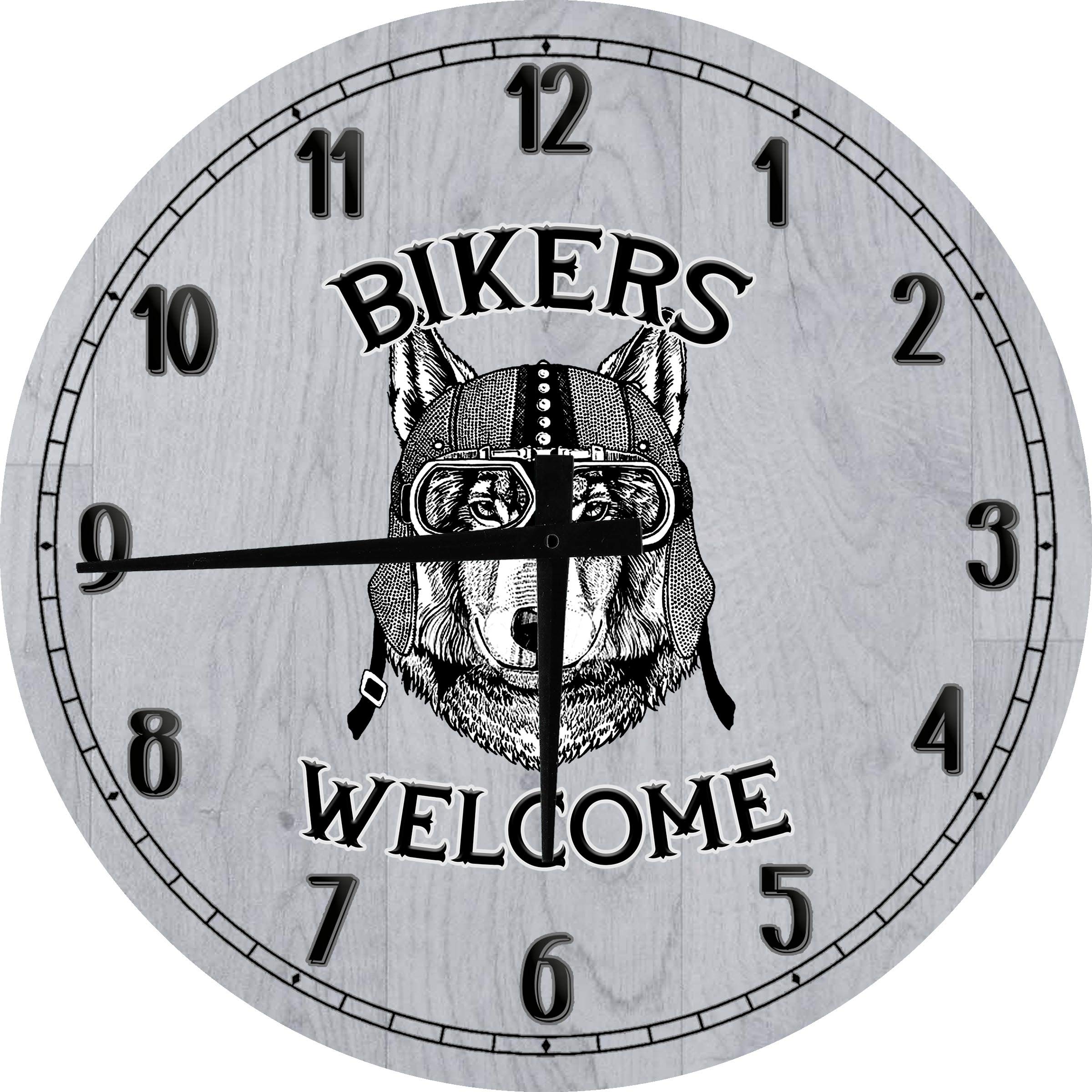 Men's Motorcycle Wall Clock - 24 Inch Large Round Biker Decor with Dog Design, Battery Operated, Gray - Perfect for Garage, Man Cave, or Living Room