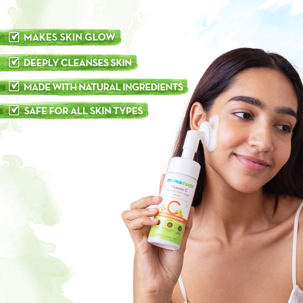 Mamaearth Vitamin C Face Wash with Foaming Silicone Cleanser Brush - 150ml | Powered by Vitamin C & Turmeric for Glowing Skin | Perfect for Daily Skincare Routine & Acne-Prone Skin