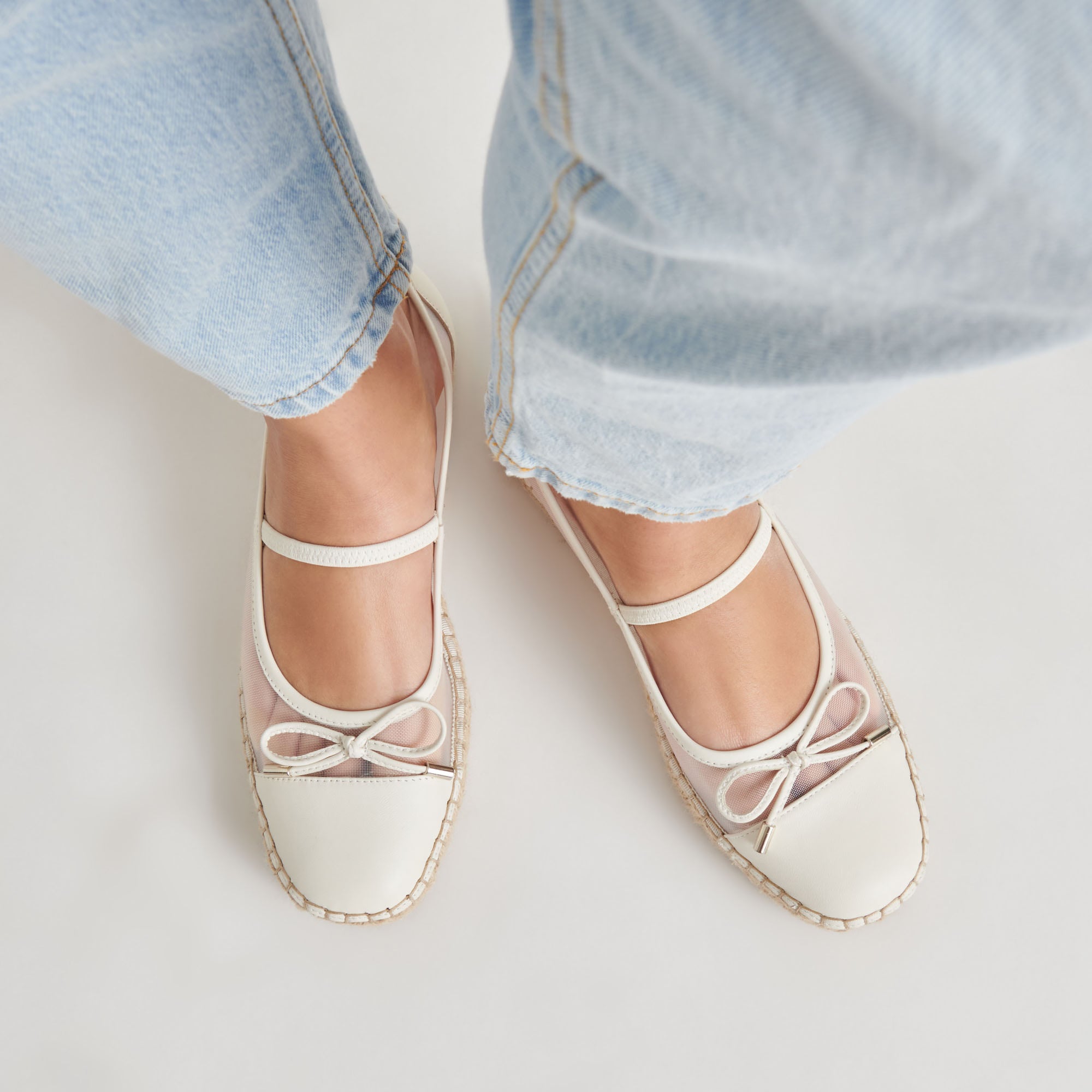 CAMBRE Ballet Flats for Women - White Mesh Comfortable Slip-On Shoes for Casual Wear, Work & Travel
